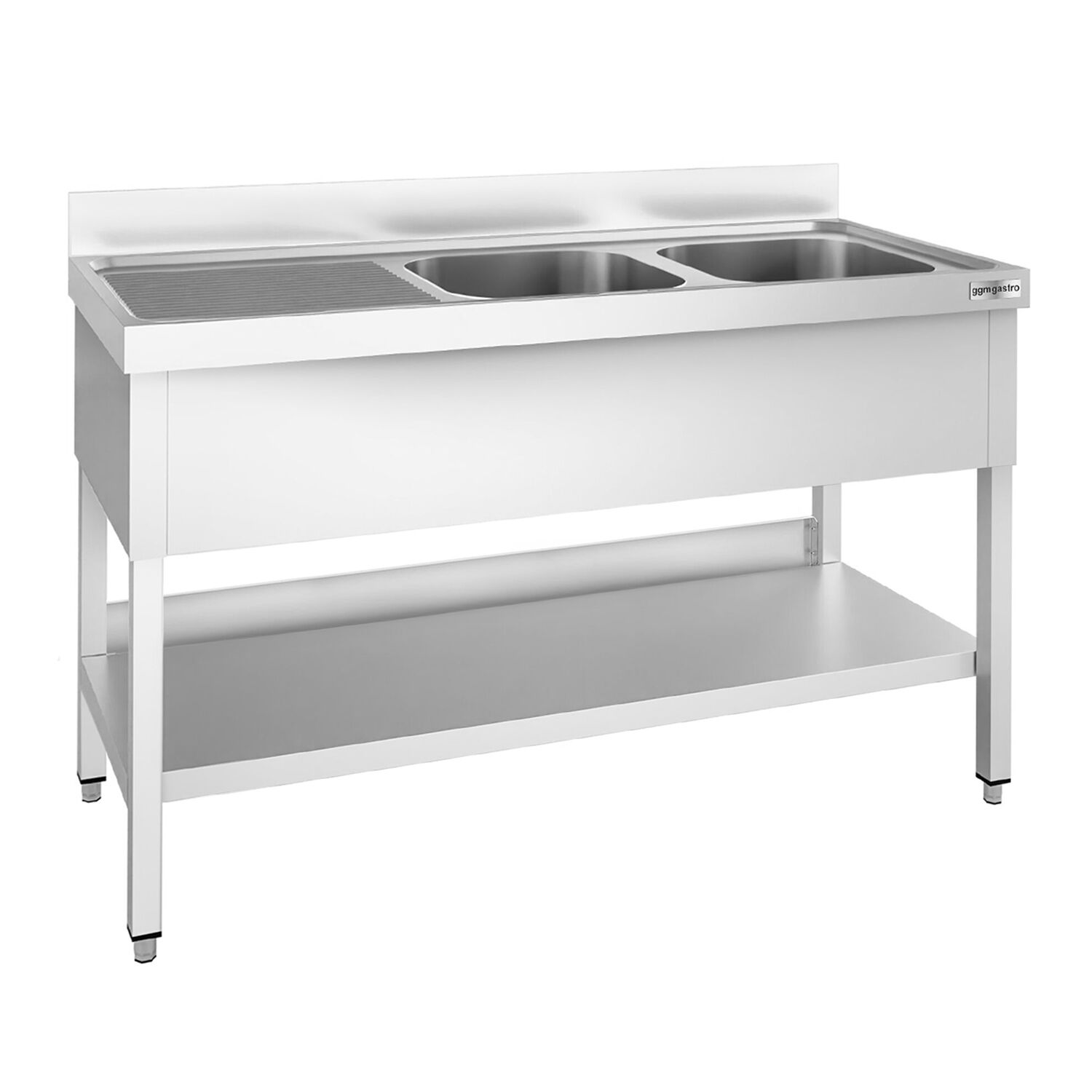 Plonge en inox PREMIUM - 1600x600mm - avec étagère basse - 2 bacs à droite