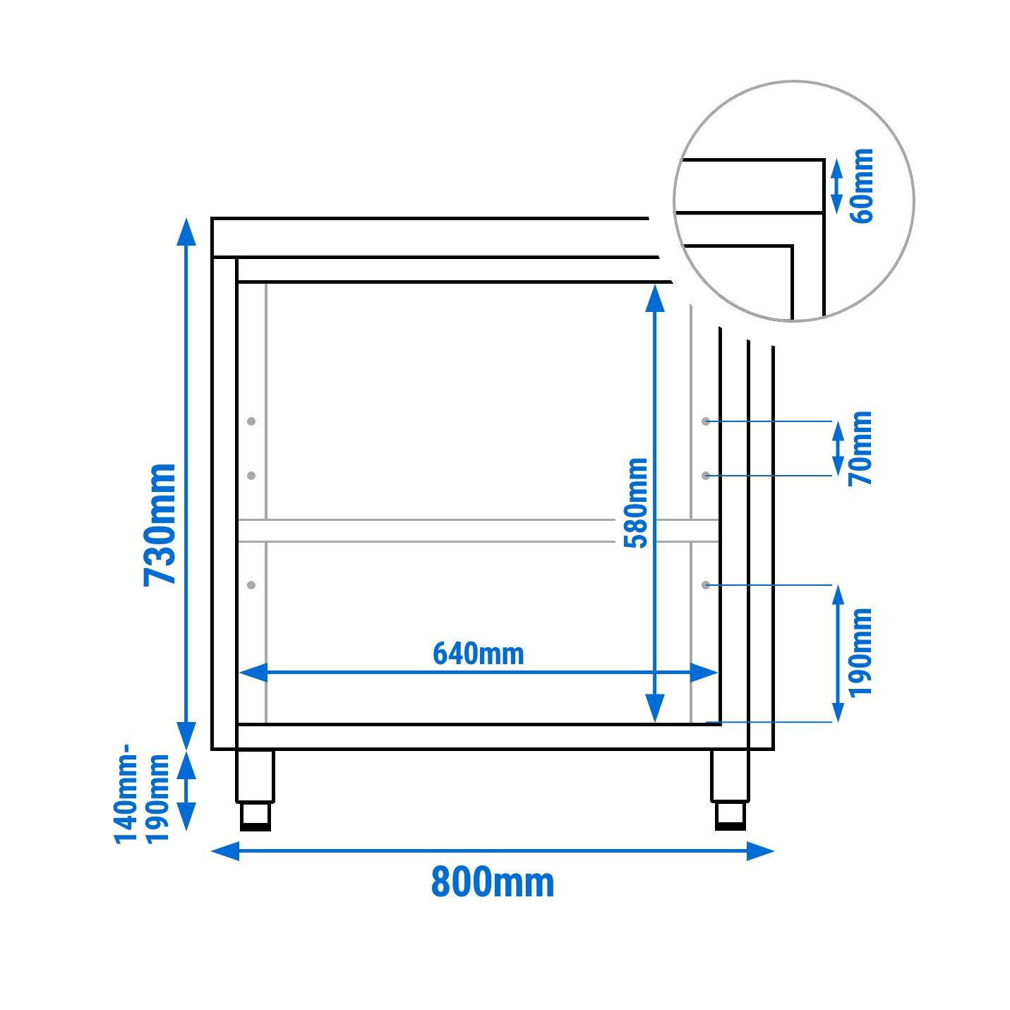 Table armoire en acier inoxydable PREMIUM - 800x600mm - avec portes battantes et étagère basse