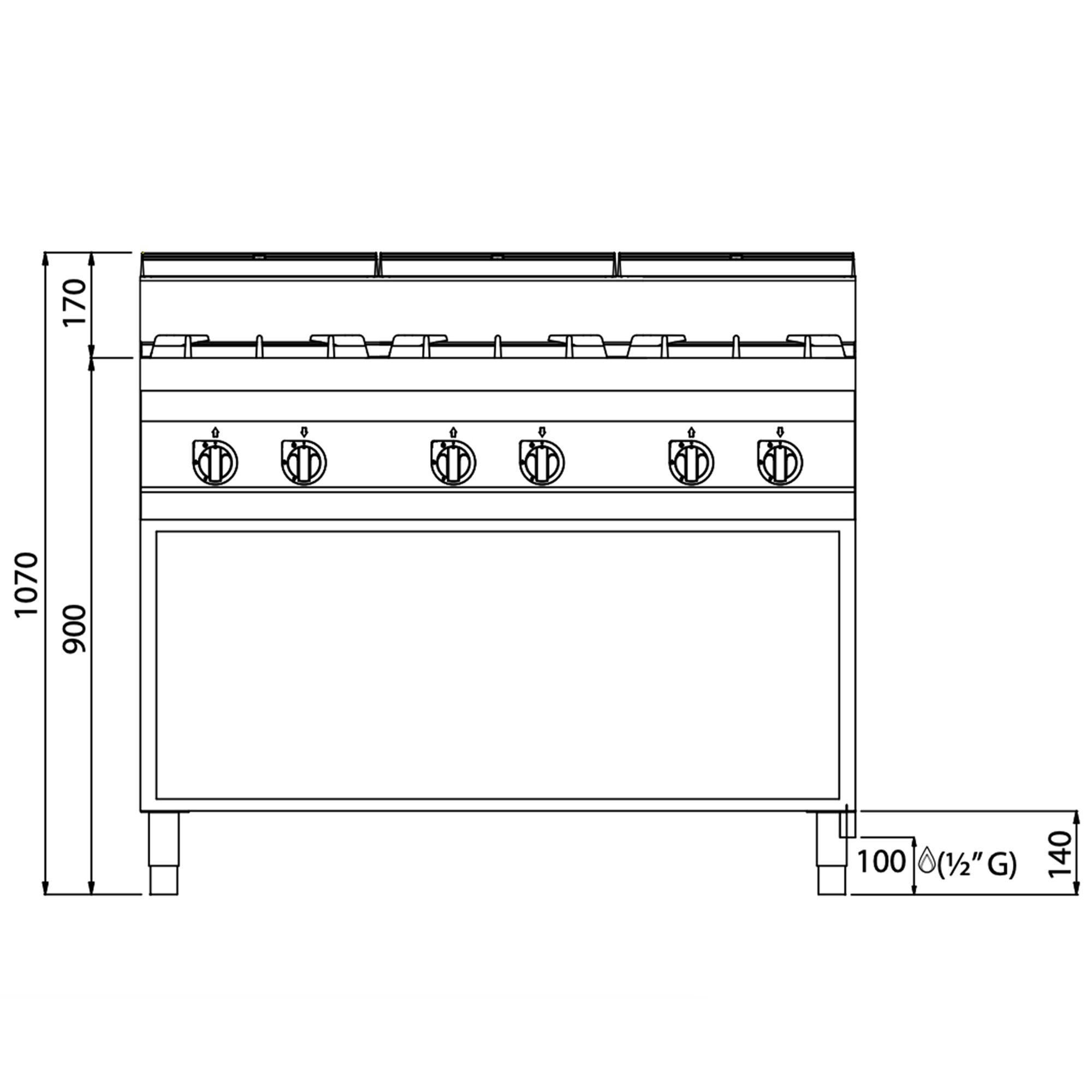 Fourneau à gaz – 42 kW – 6 brûleurs – modèle haute performance