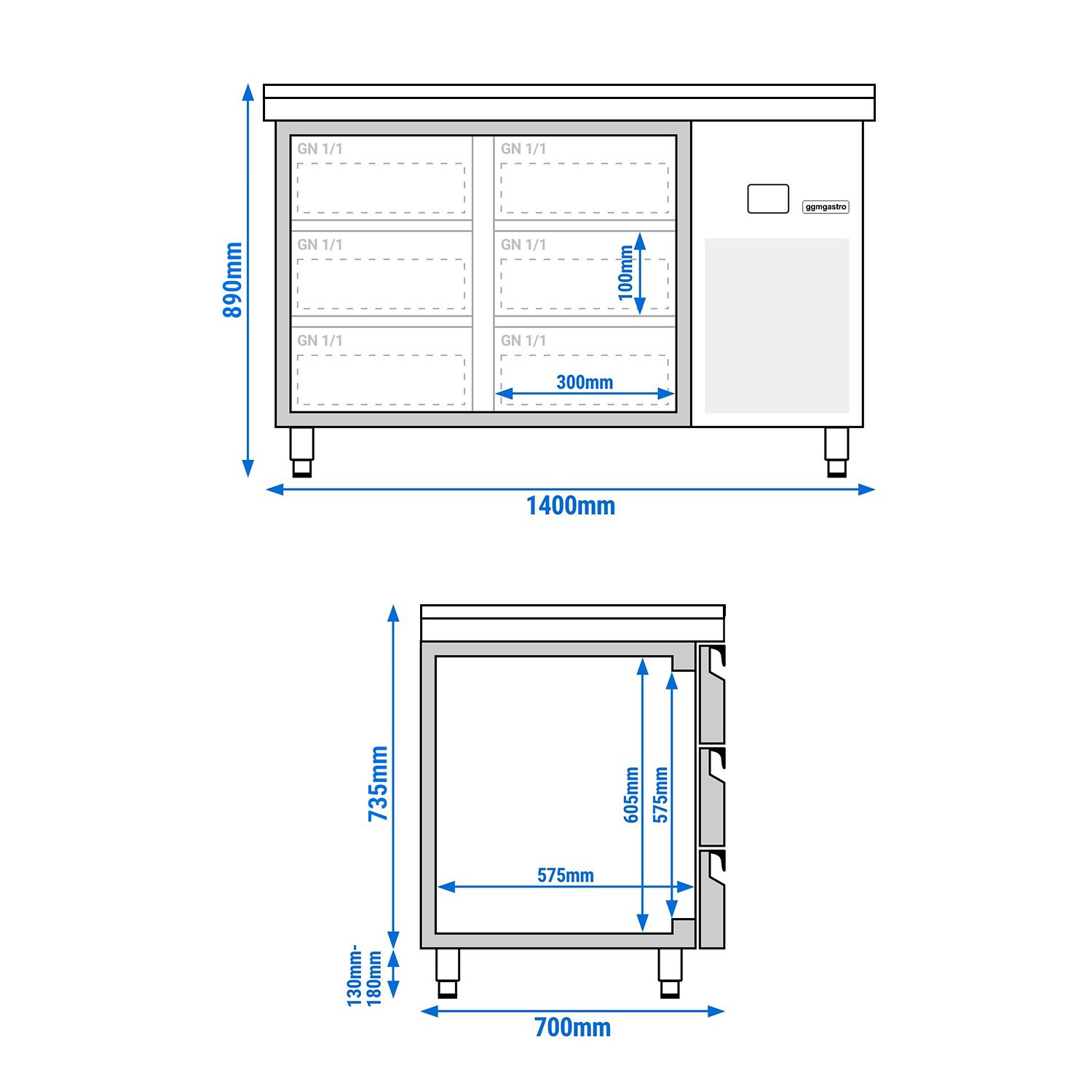 PREMIUM Refrigerated Counter – 1400 × 700 mm – with 6 Drawers – incl. Granite Worktop
