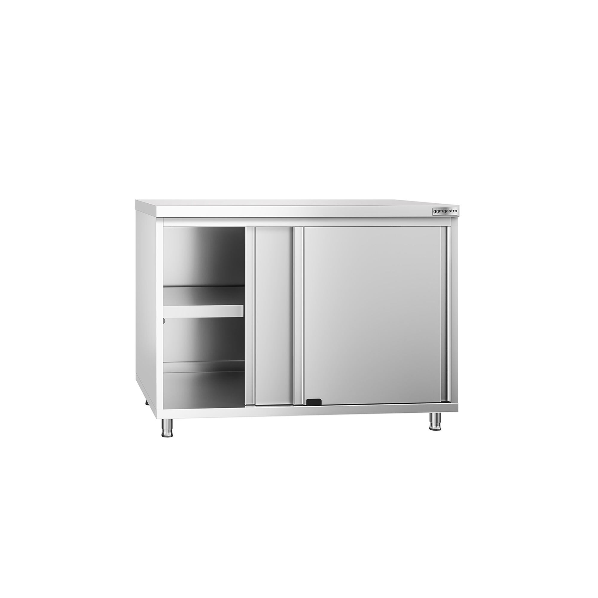 Table armoire en acier inoxydable PREMIUM - 1000x600mm - avec portes coulissantes et étagère basse