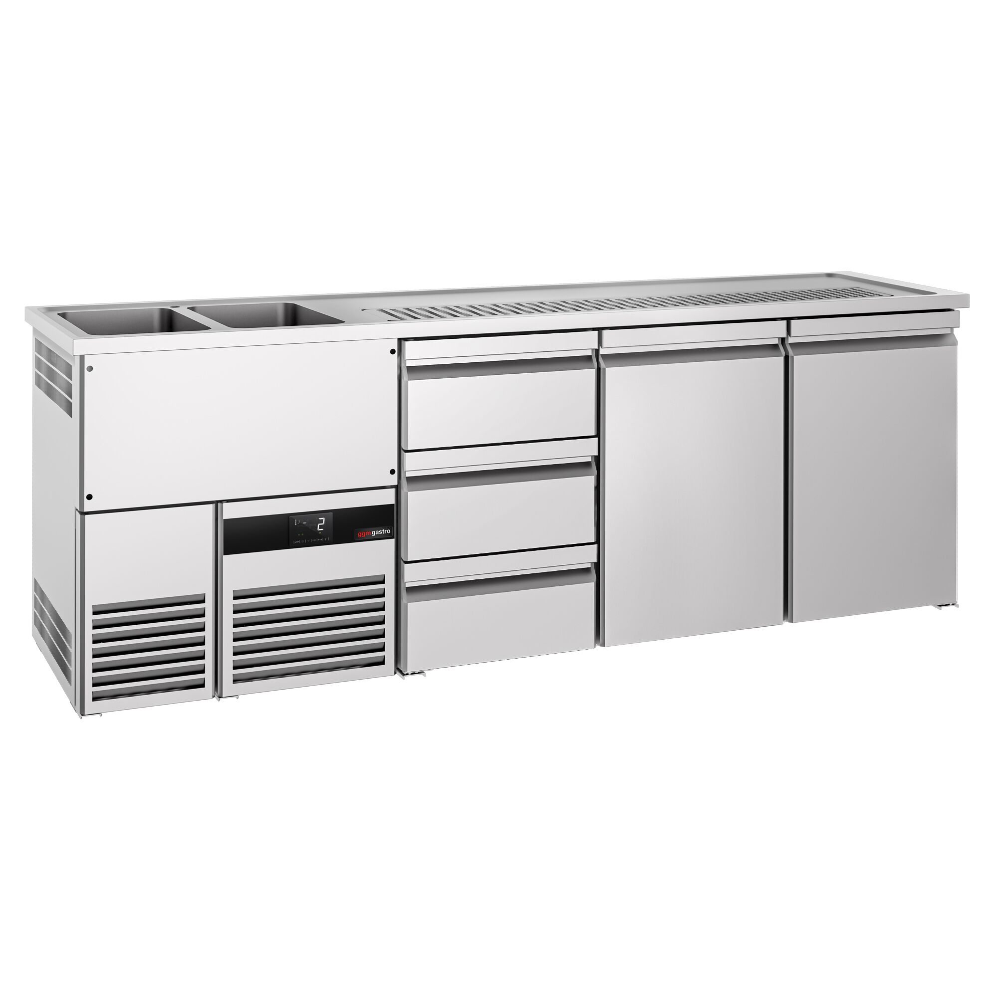 Comptoir de bar réfrigéré PREMIUM - 2500x700mm - 2 portes & 3 tiroirs