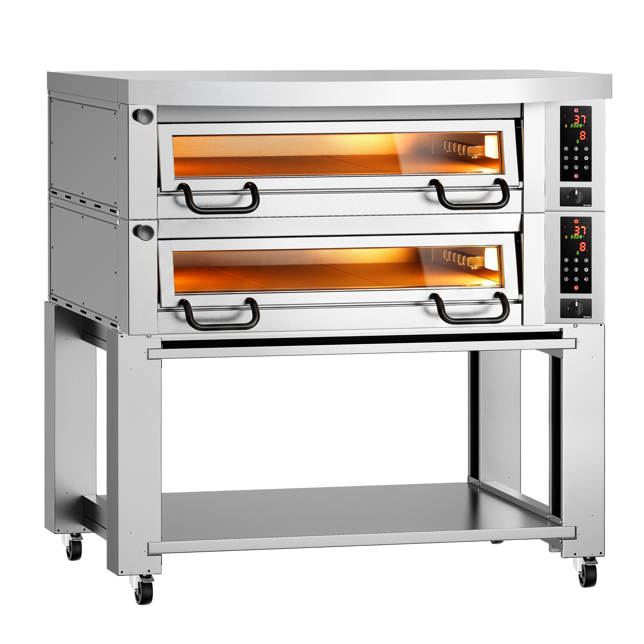 Elektro Pizzaofen Power - 6+6x 34cm - Digital - inkl. Haube, Untergestell & Rollen