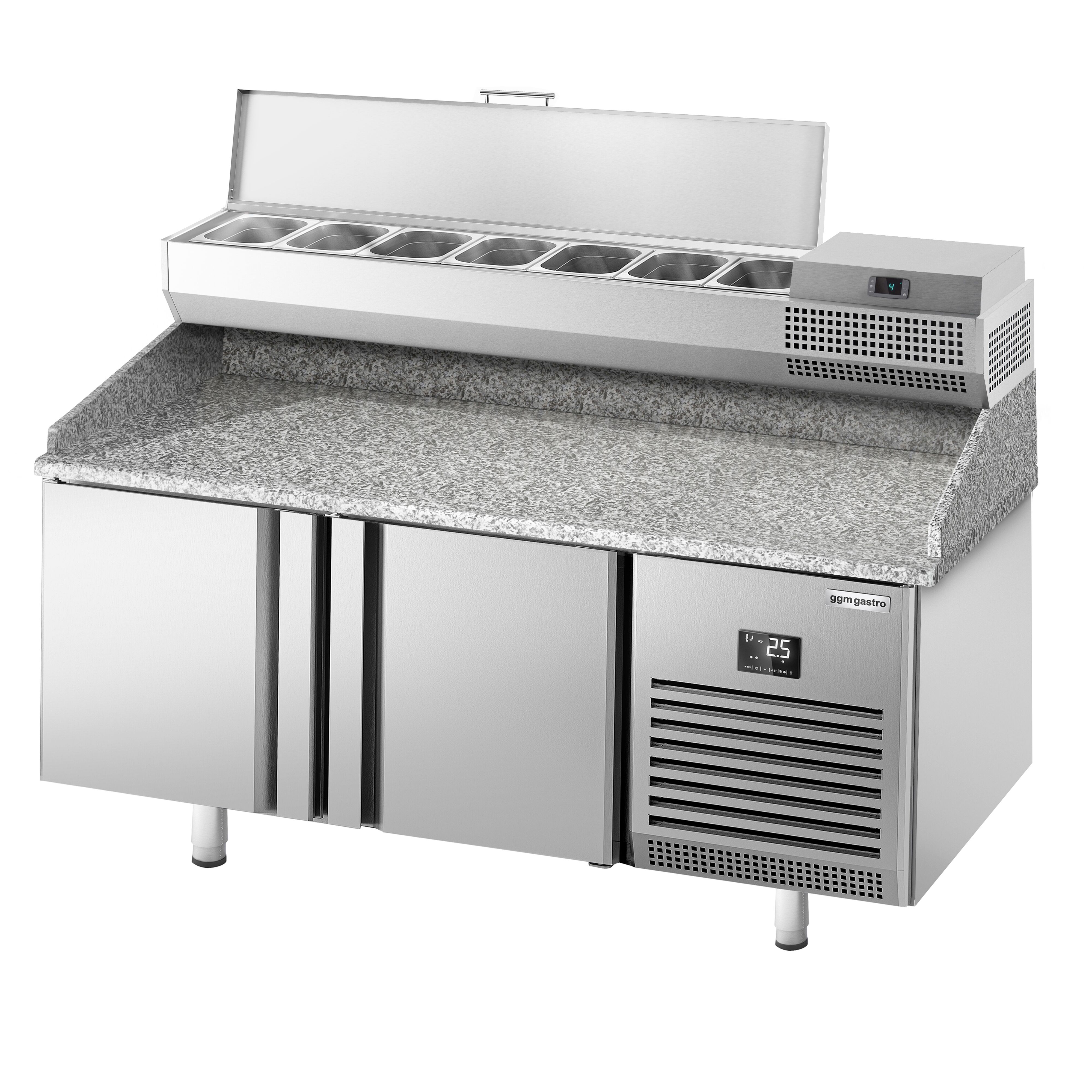 Table réfrigérée à pizza Premium PLUS - 1783x800 mm - avec 2 portes - incl. vitrine réfrigérée - 7x GN 1/4