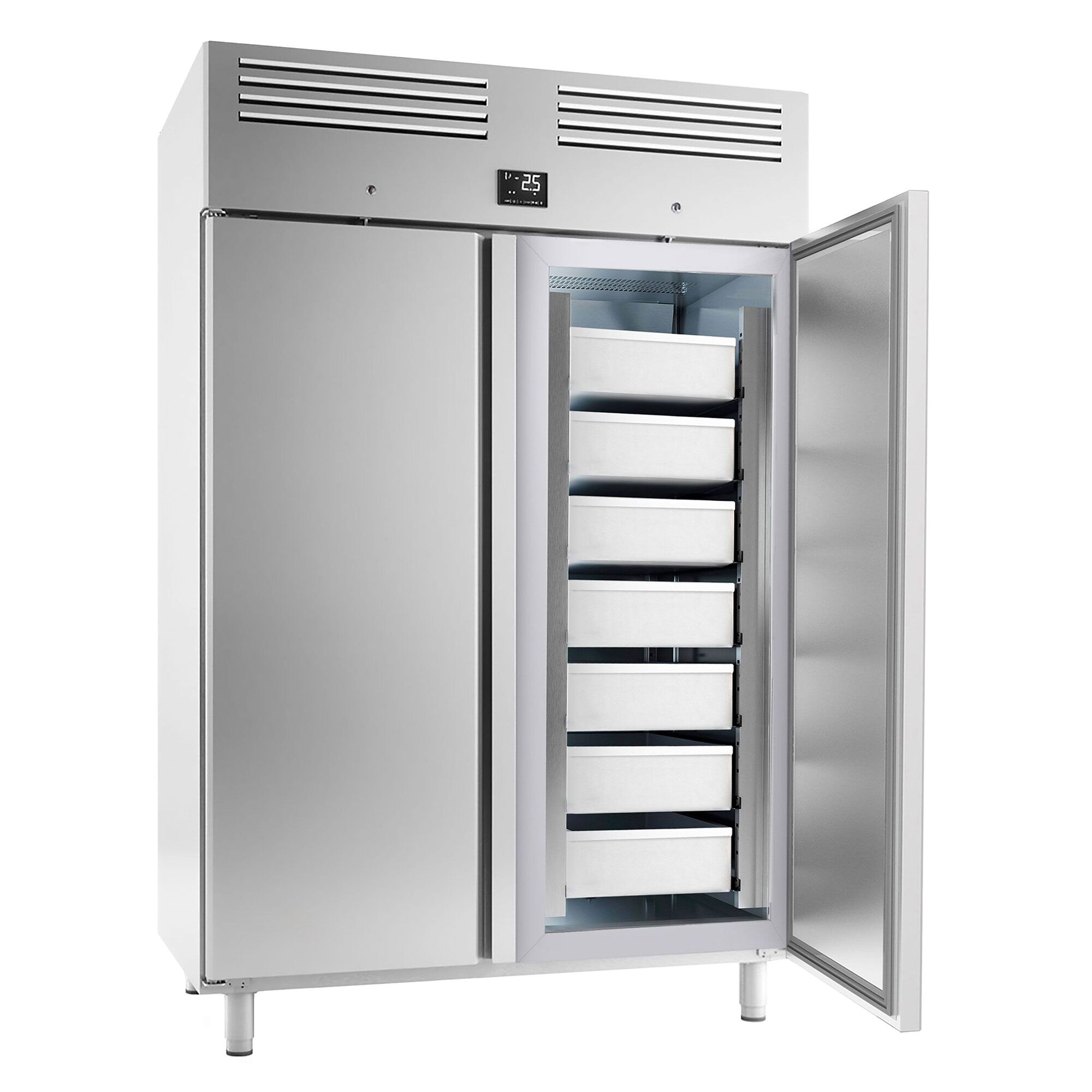 Armoire réfrigérée positive Inox AISI 304 PREMIUM - EN 600x400 - 1240 L - avec 2 portes & Bac pour poissons 14mm