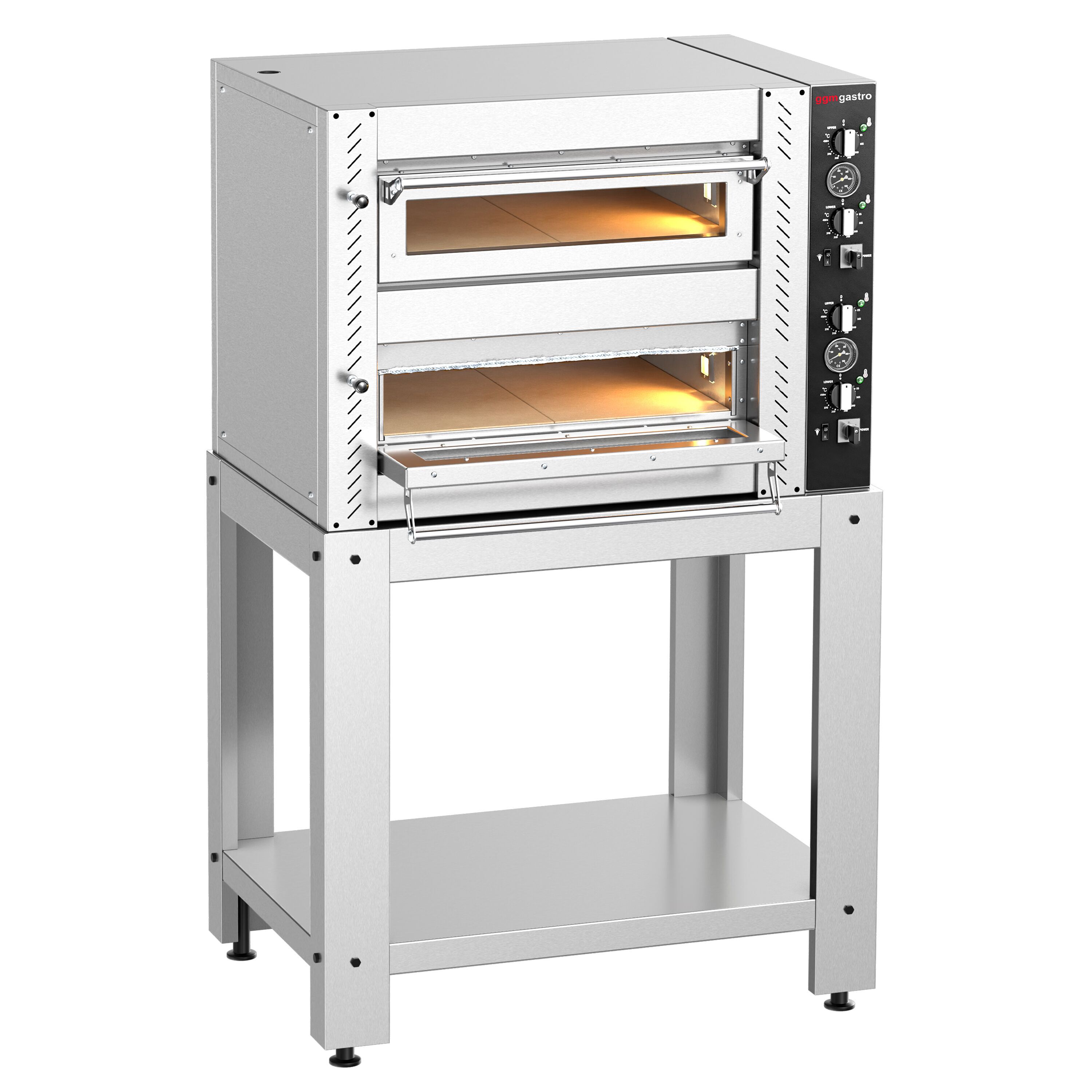 Four à pizza électrique – 4+4 x 25 cm – Manuel – incl. support inférieur