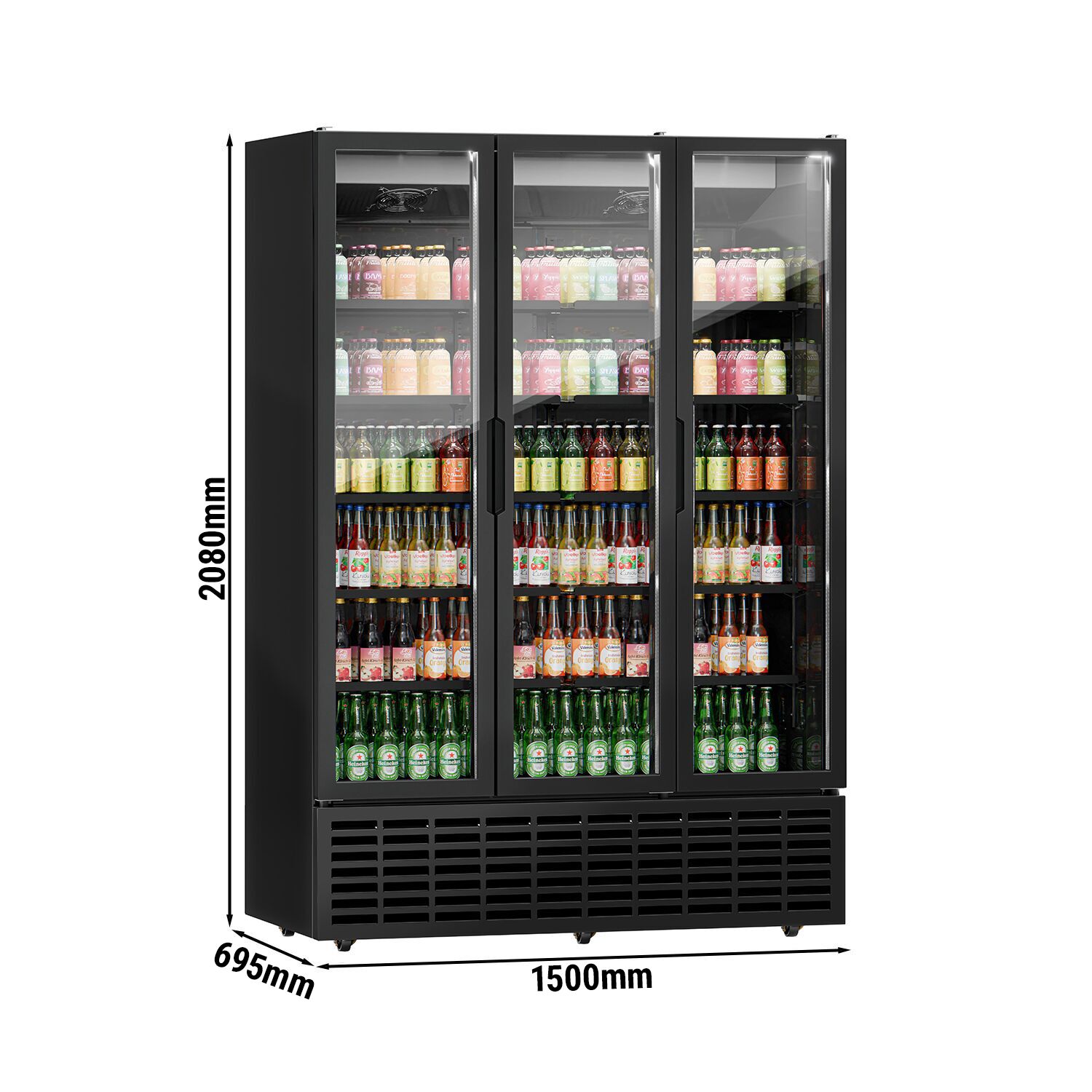 Vitrine réfrigérée à boissons - 1500mm - 1500 L - 3 portes vitrées - éclairage LED - Noir - +1 à +9 °C