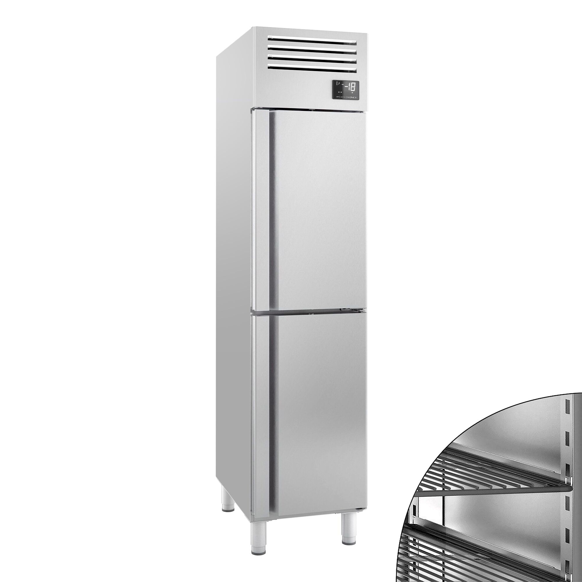 Armoire réfrigérée négative en acier inoxydable PREMIUM PLUS – GN 1/1 – 325 litres – avec 2 demi-portes en inox