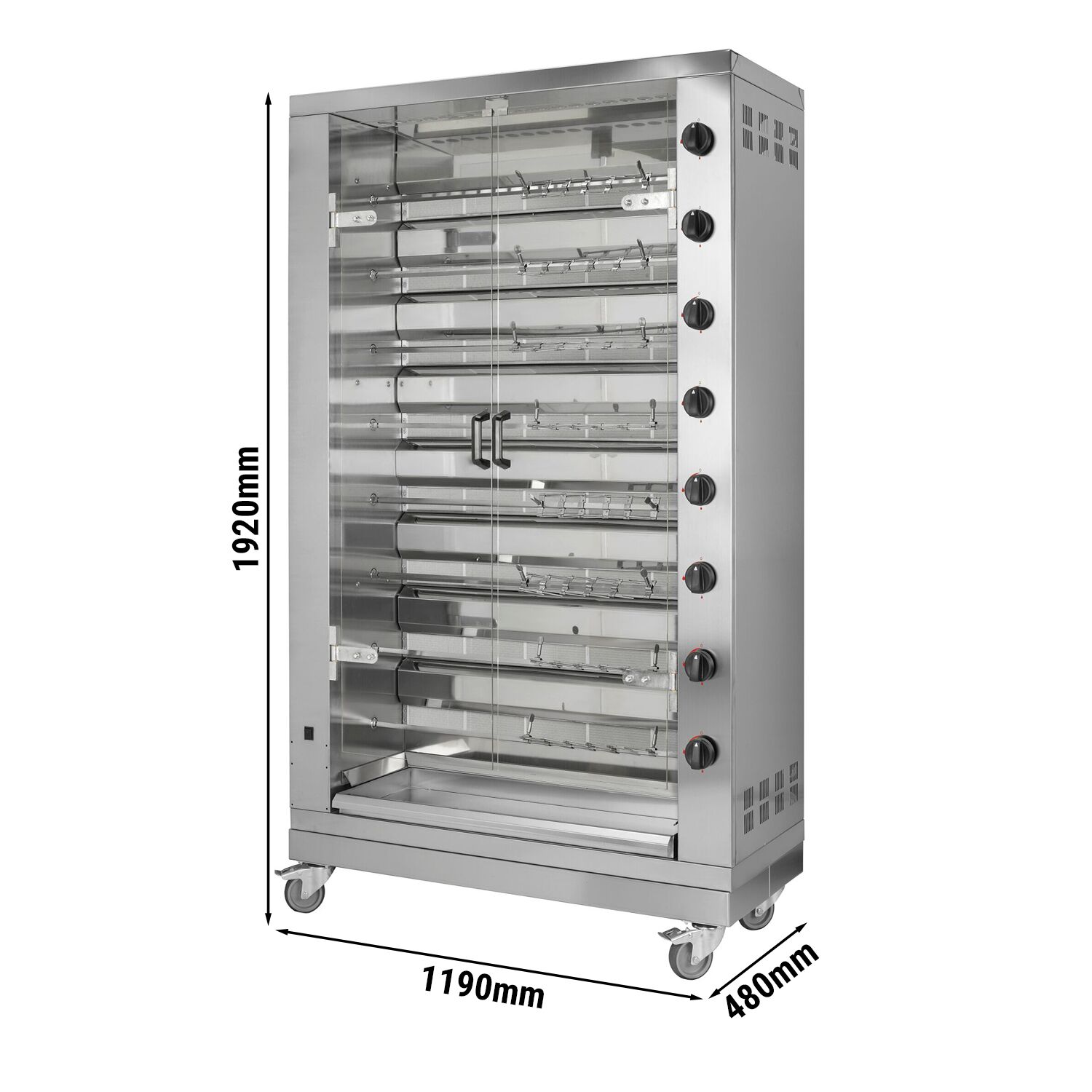 Gaz Rôtissoire à poulets Verticale - 8 broches pour jusqu’à 48 poulets - 47,6kW