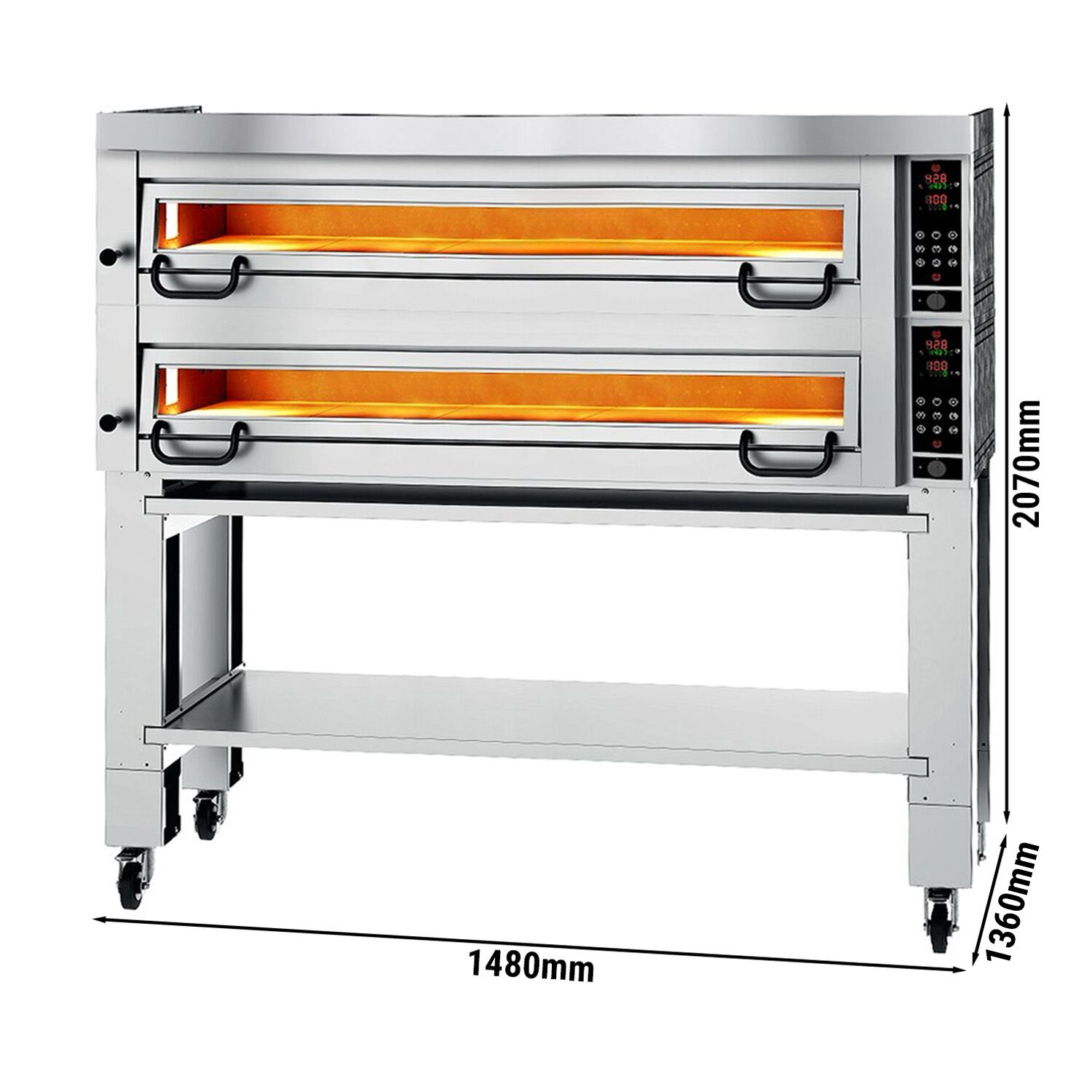 Four à pizza électrique Power – 9+9 x 34 cm – Digital – incl. hotte, support inférieur et roulettes
