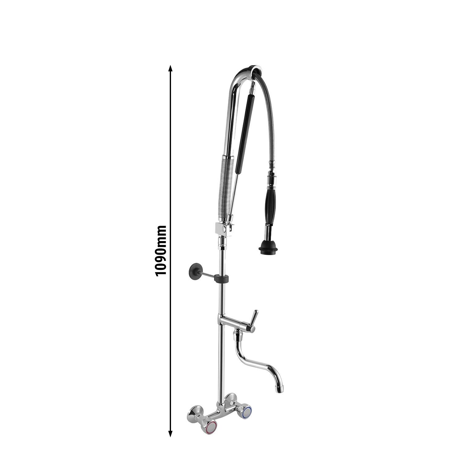 Wall-mounted twin-inlet pre-rinse spray unit 10000 - wall-mounted - with single-lever mixer, spray gun, flexible hose & wall mount - height 1115mm