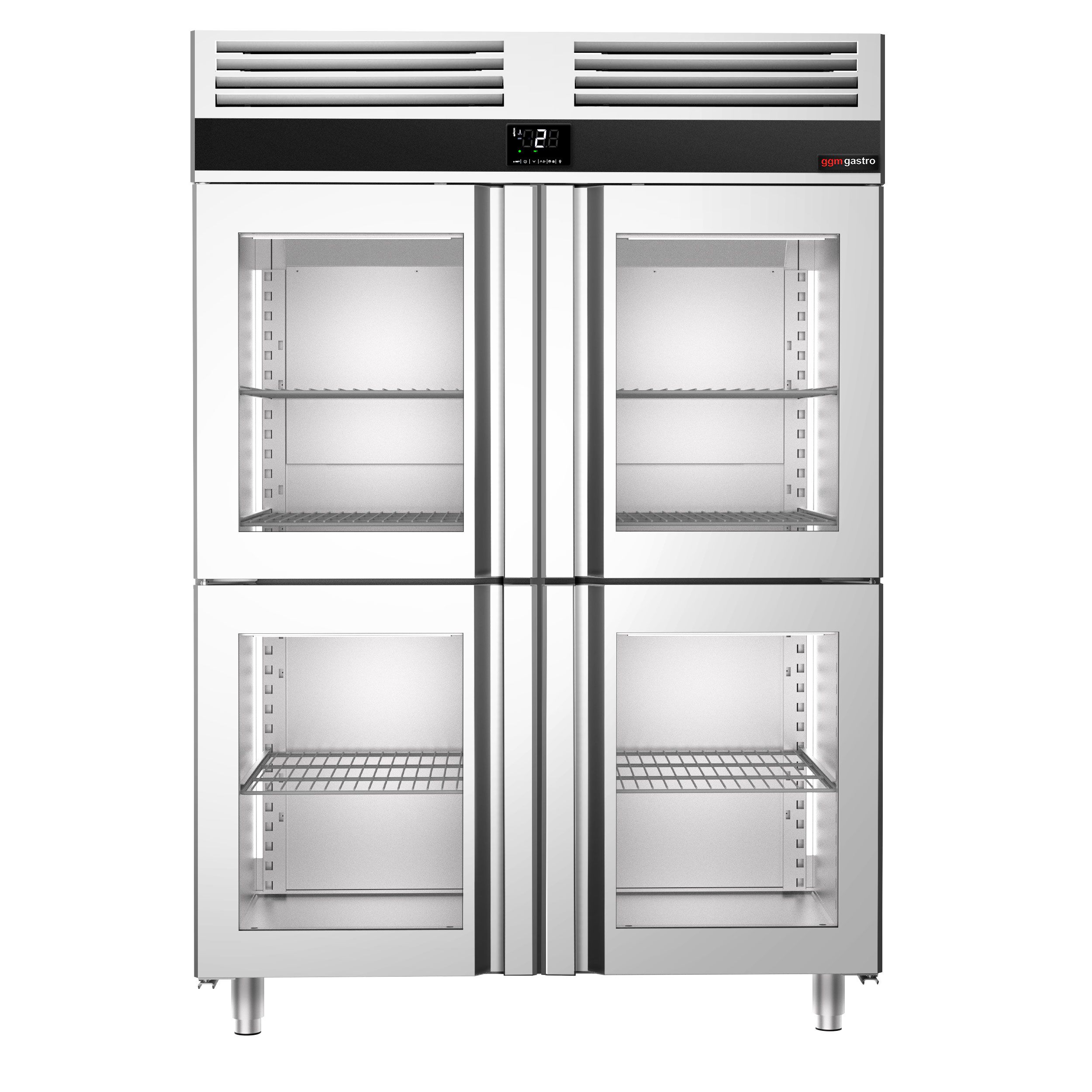 Armoire réfrigérée vitrée positive en acier inoxydable PREMIUM - GN 2/1 - 1400 L - avec 4 demi-portes vitrées