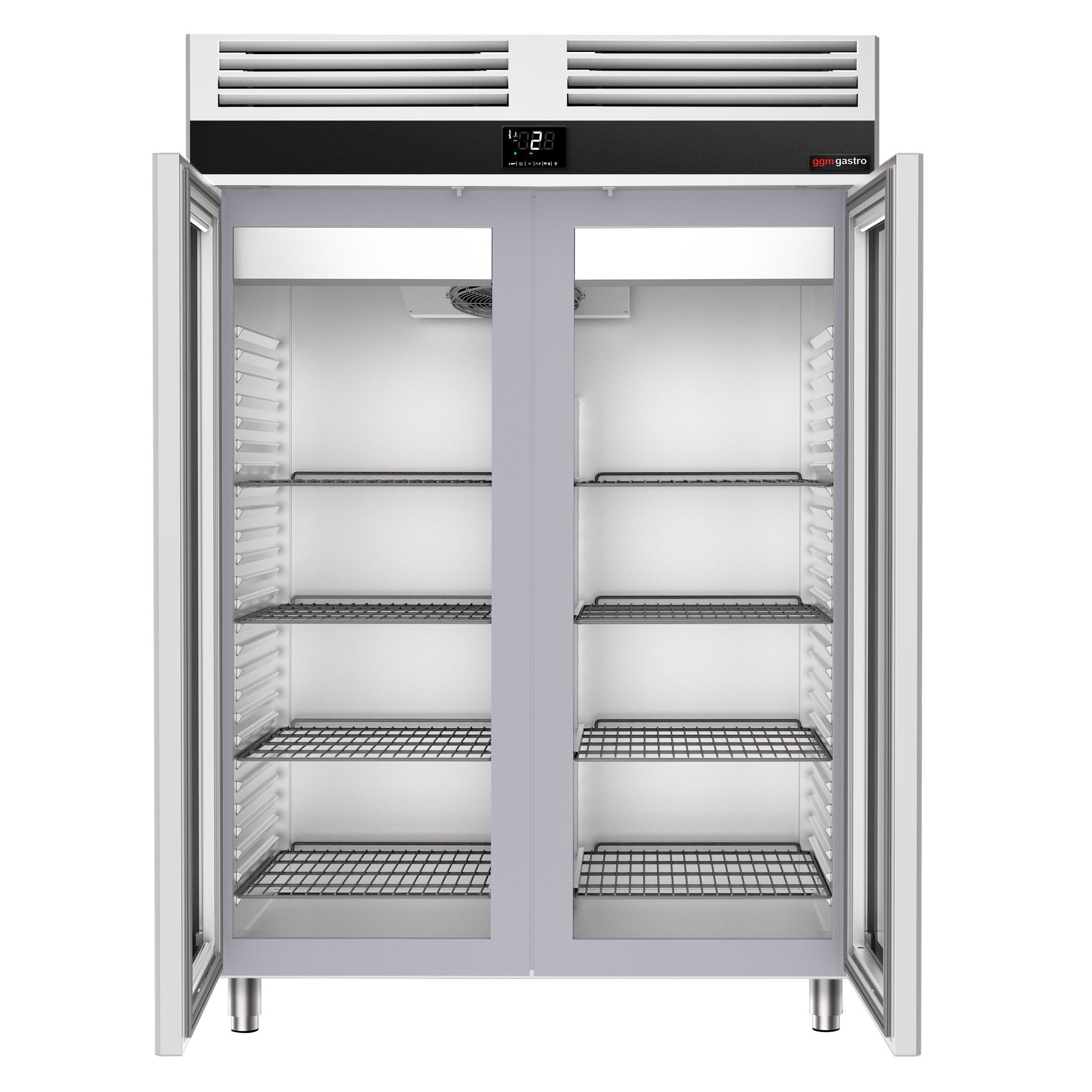 Glass Door Upright Fridge Stainless steel PREMIUM - GN 2/1 - 1350L - with 2 glass doors