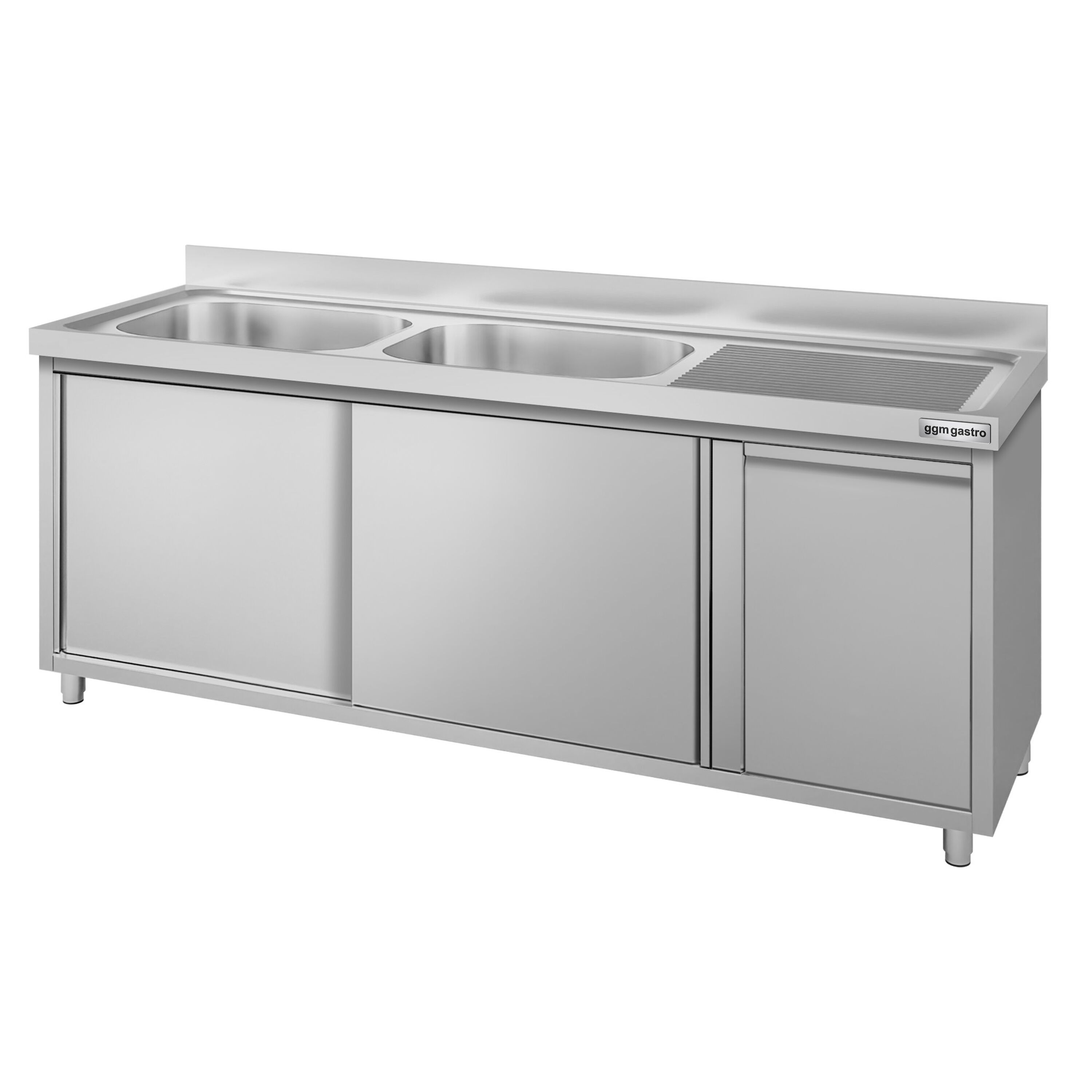 Meuble évier ECO - 2000 x 600 mm - avec poubelle & 2 bacs à gauche