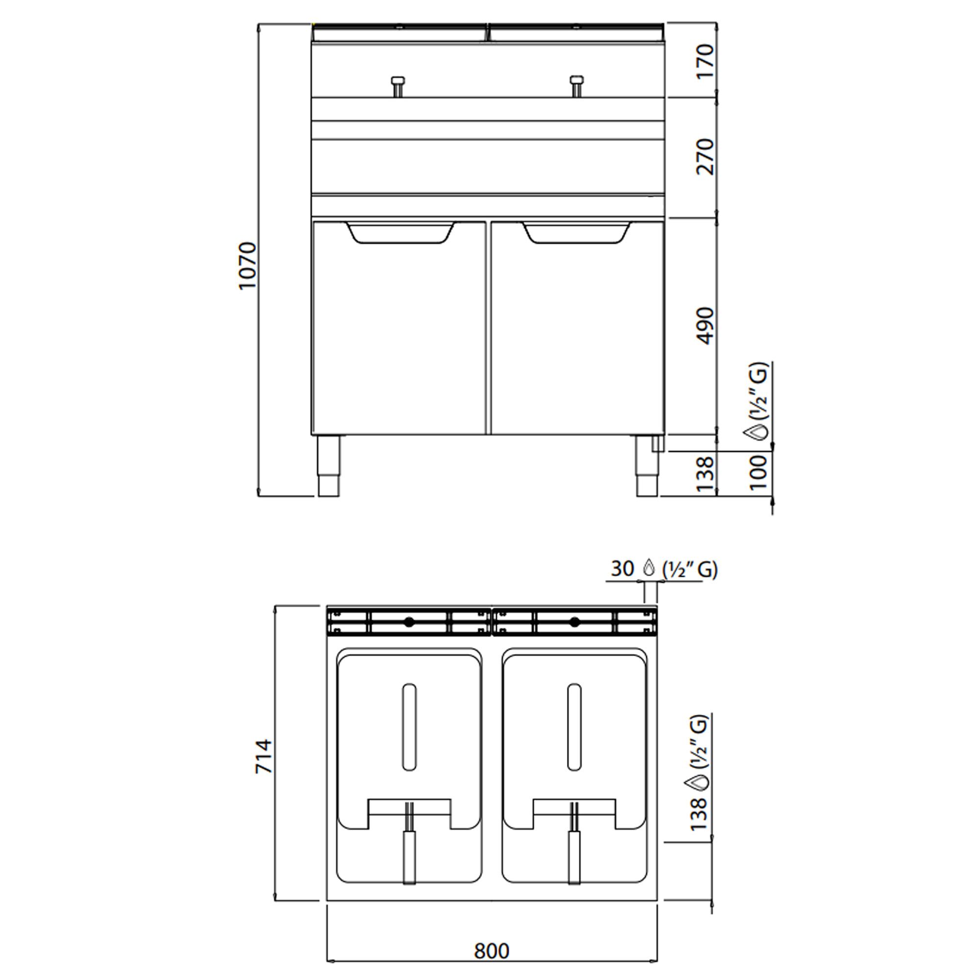 Friteuse à gaz double - 15 + 15 litres - 25,4 kW