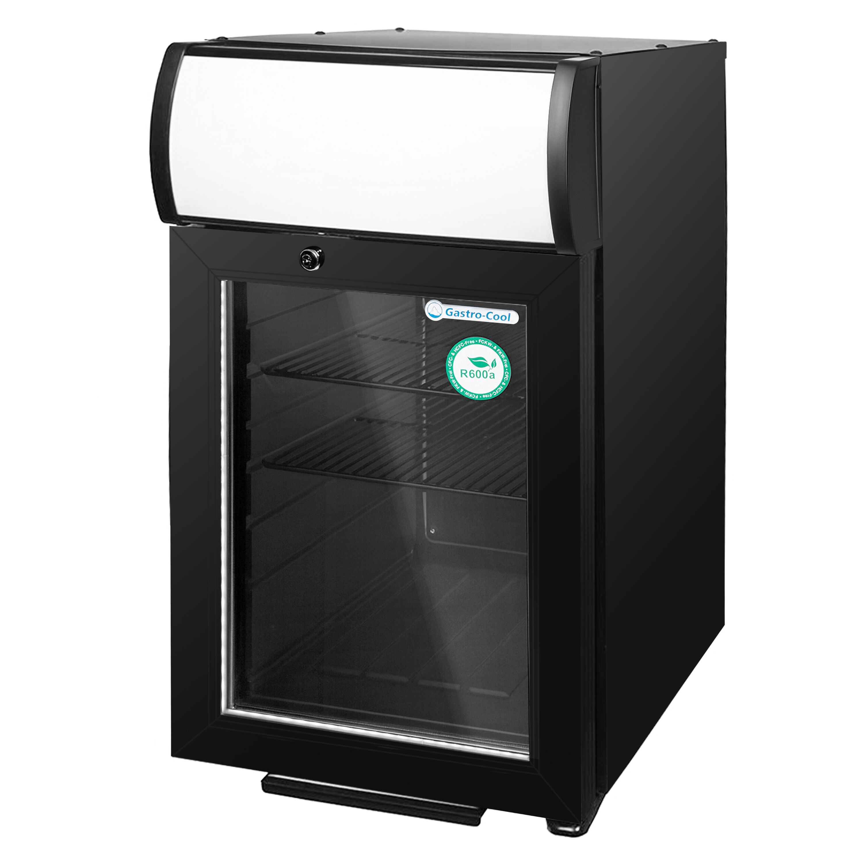 GASTRO-COOL | Réfrigérateur publicitaire avec enseigne lumineuse - 21 litres - avec 1 porte vitrée - Noir
