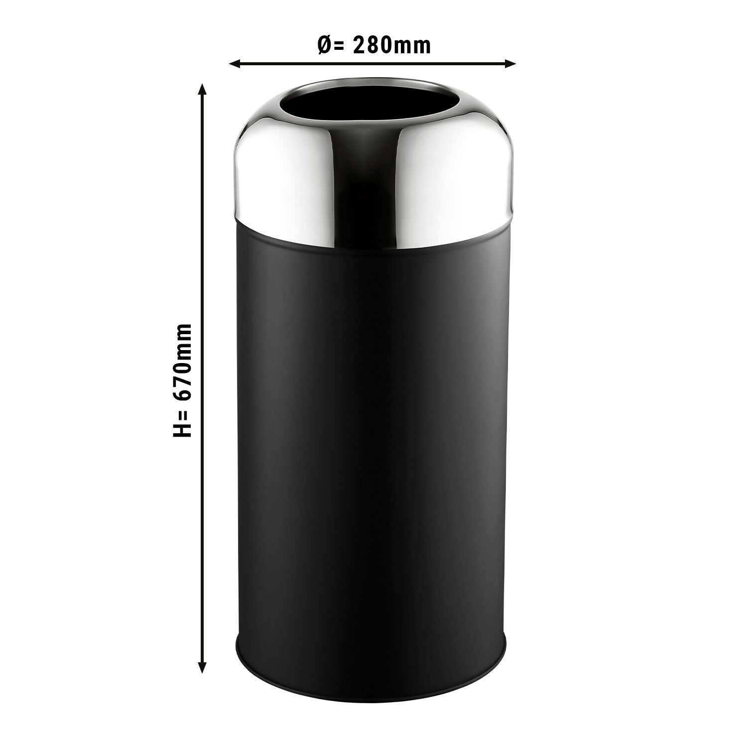 Papperskorg - 40 liter - 280x280x670 mm - svart/silver - rostfritt stål