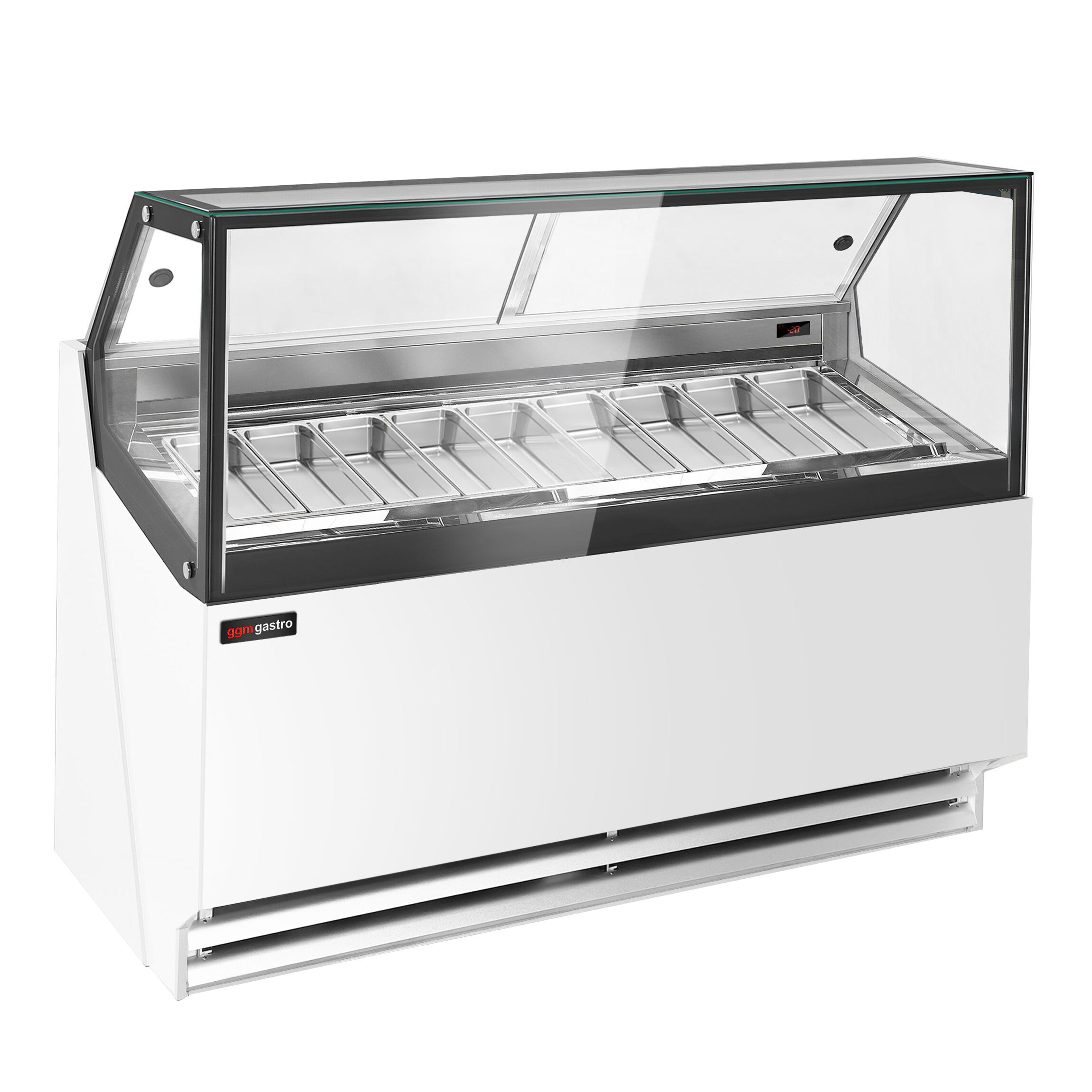 Vitrine à glace THEO – 1771 mm – refroidissement ventilé – pour 9 bacs à glace de 5 litres – Blanc