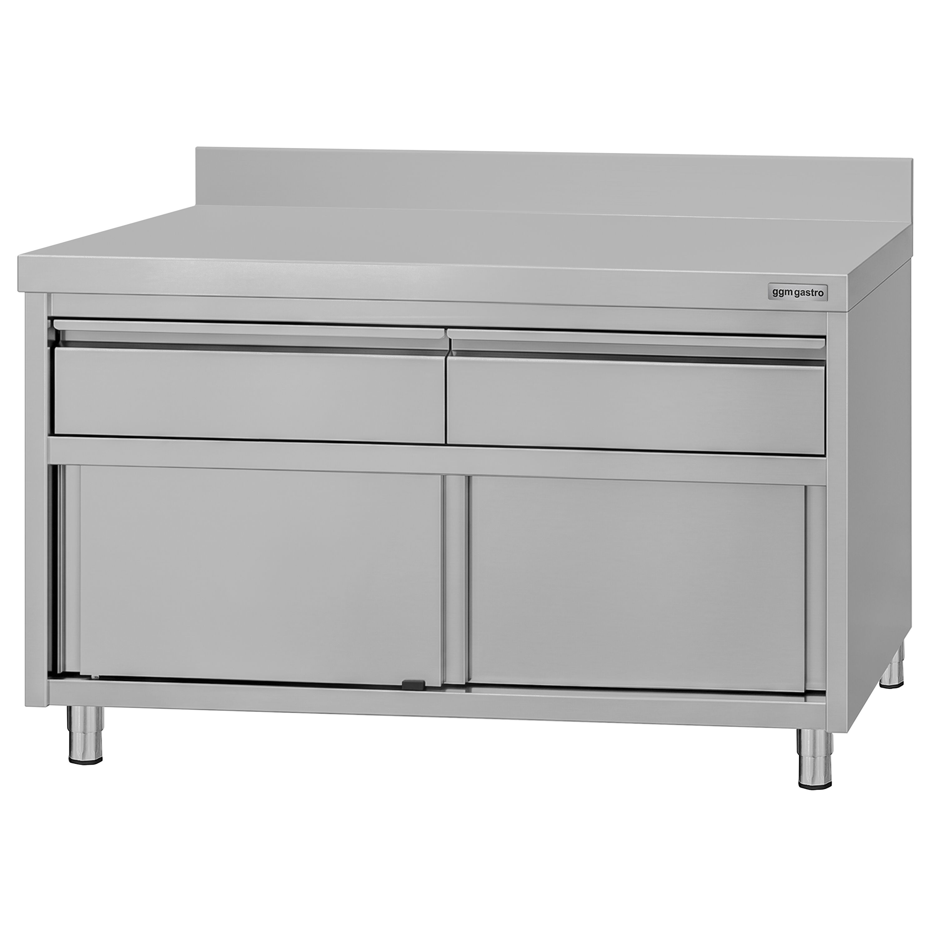 Armoire de travail en acier inoxydable ECO - 1200 x 600 mm - avec rebord - avec 2 tiroirs et une porte coulissante