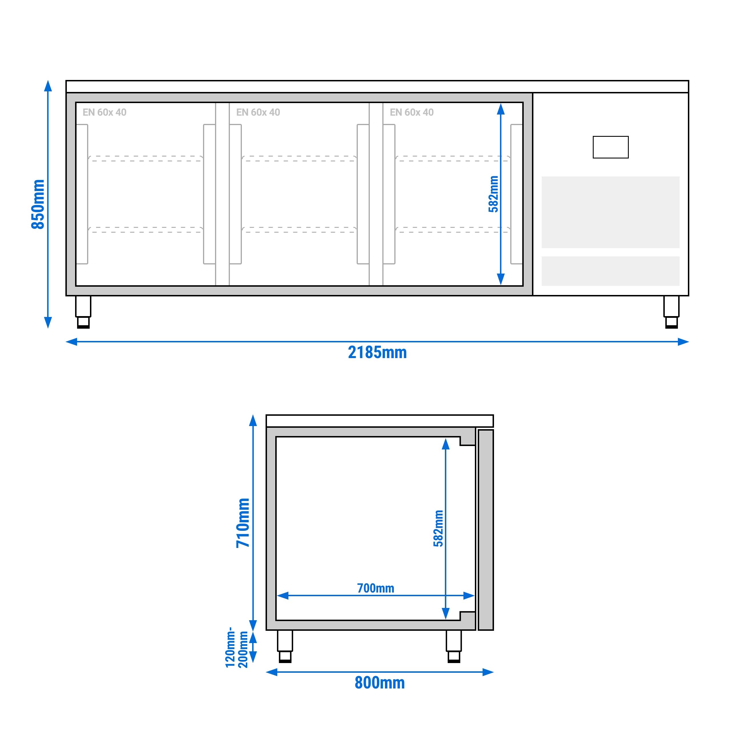 Table réfrigérée de boulangerie PREMIUM PLUS - 2185x800 mm - 3 portes vitrées & plan de travail en granit
