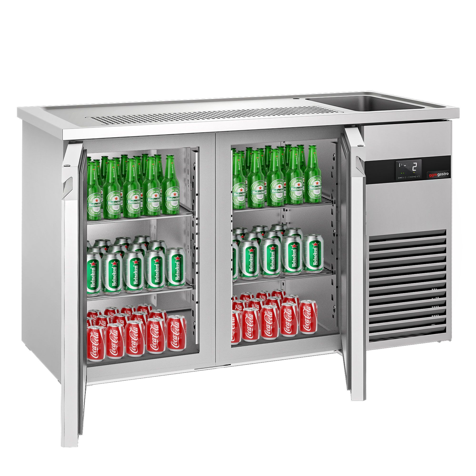 Comptoir de bar réfrigéré PREMIUM - 1550 x 700 mm - 2 portes         