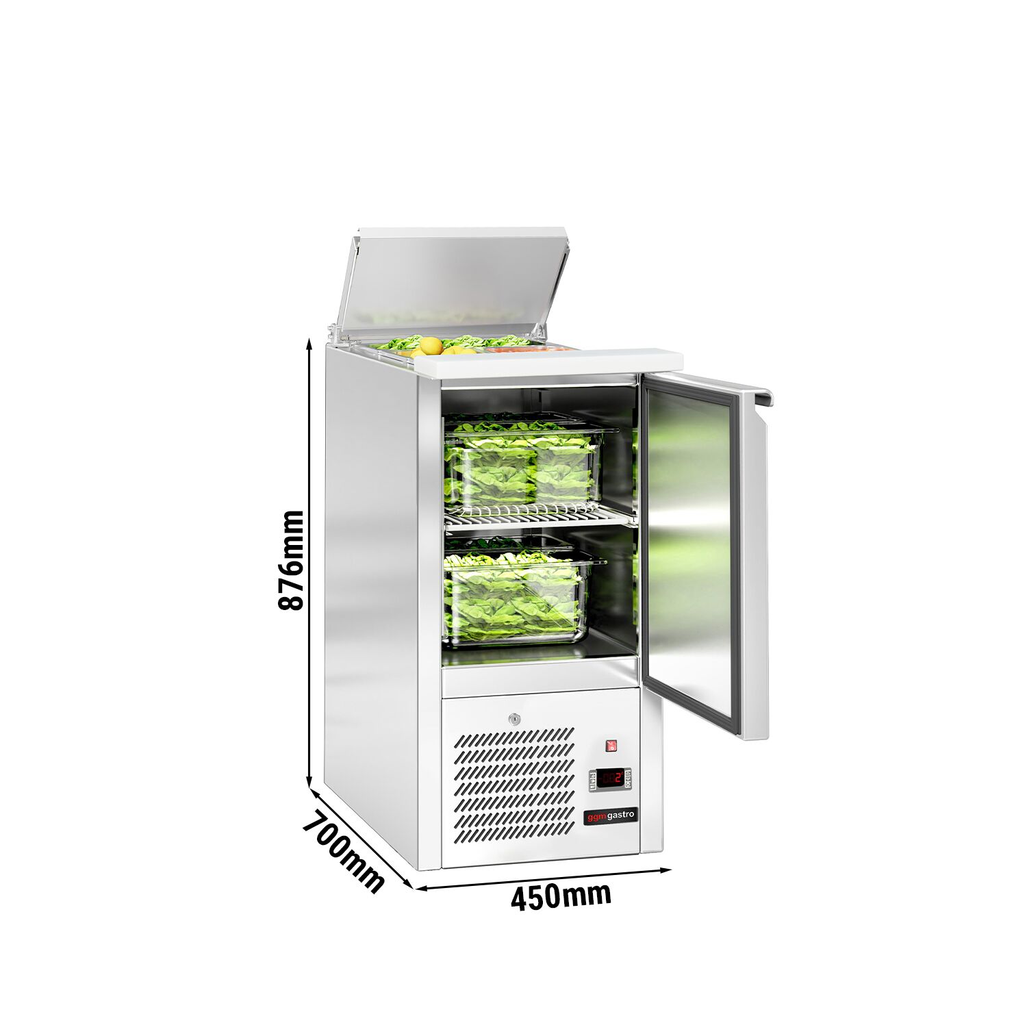 Saladette réfrigérée ECO - 450mm - 102L - 1 porte - avec découpe pour 1x GN 1/1 & Couvercle inox
