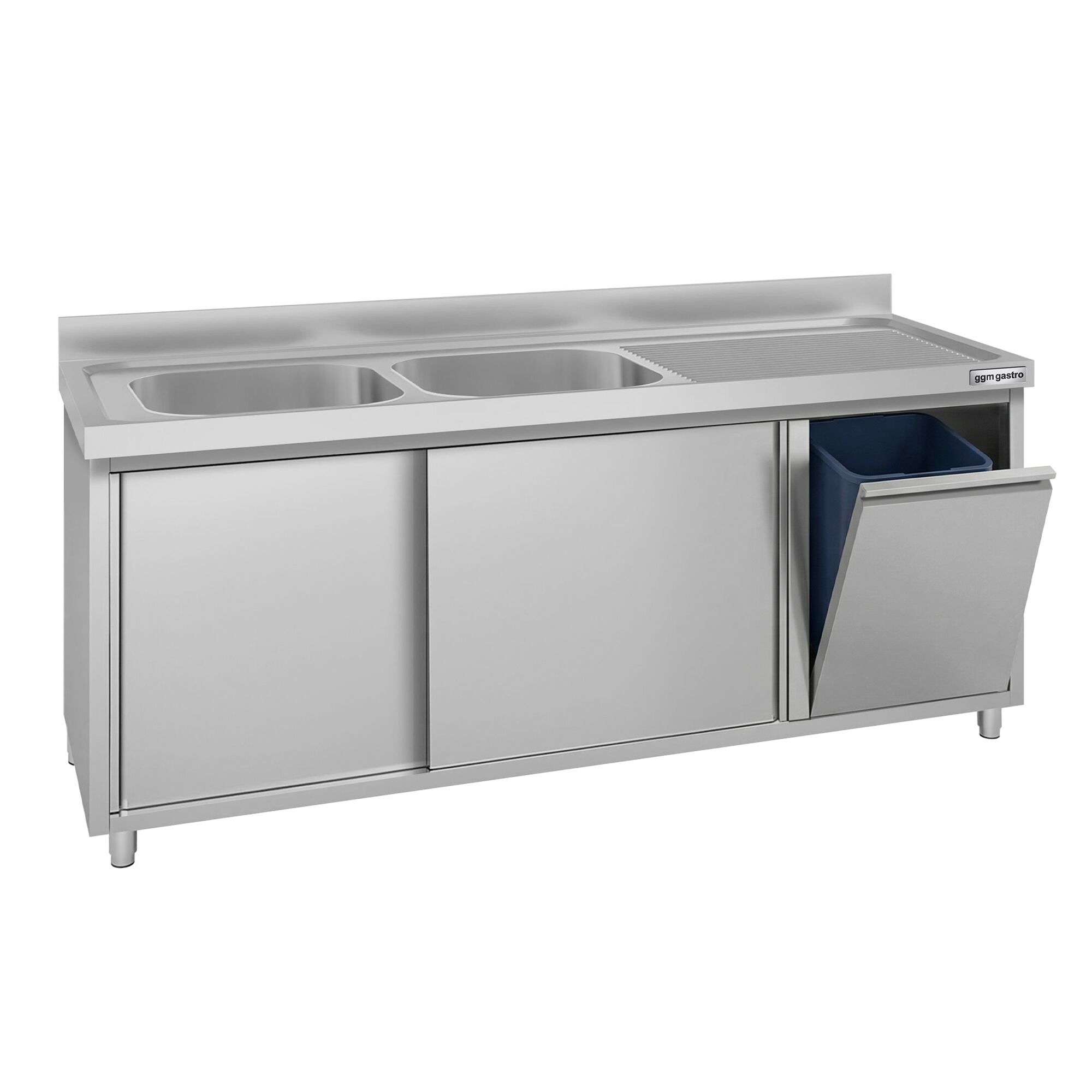 Meuble évier ECO - 2000 x 600 mm - avec poubelle & 2 bacs à gauche