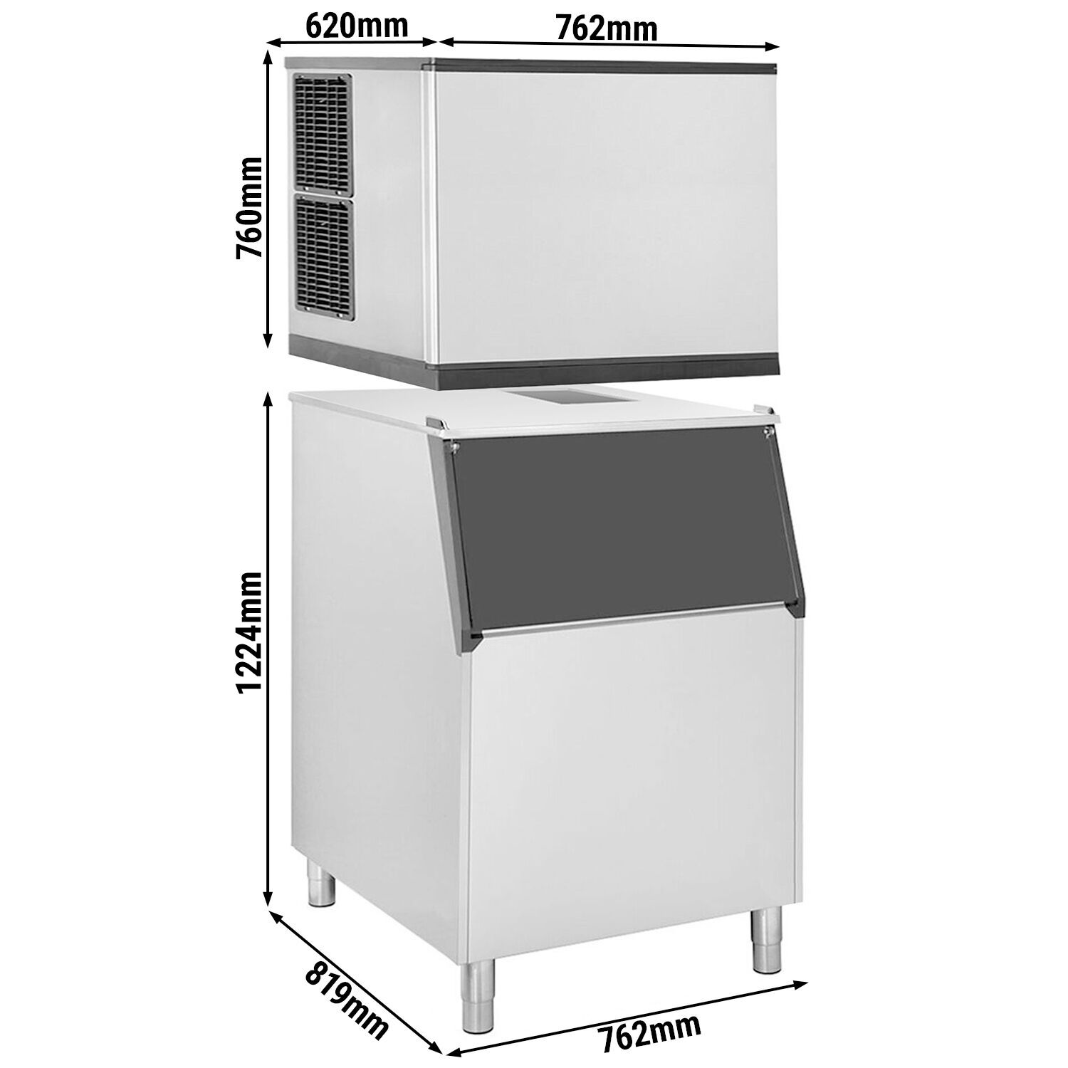 Machine à glaçons - Cubes - 403 kg/24 h - y Bac à glaçons