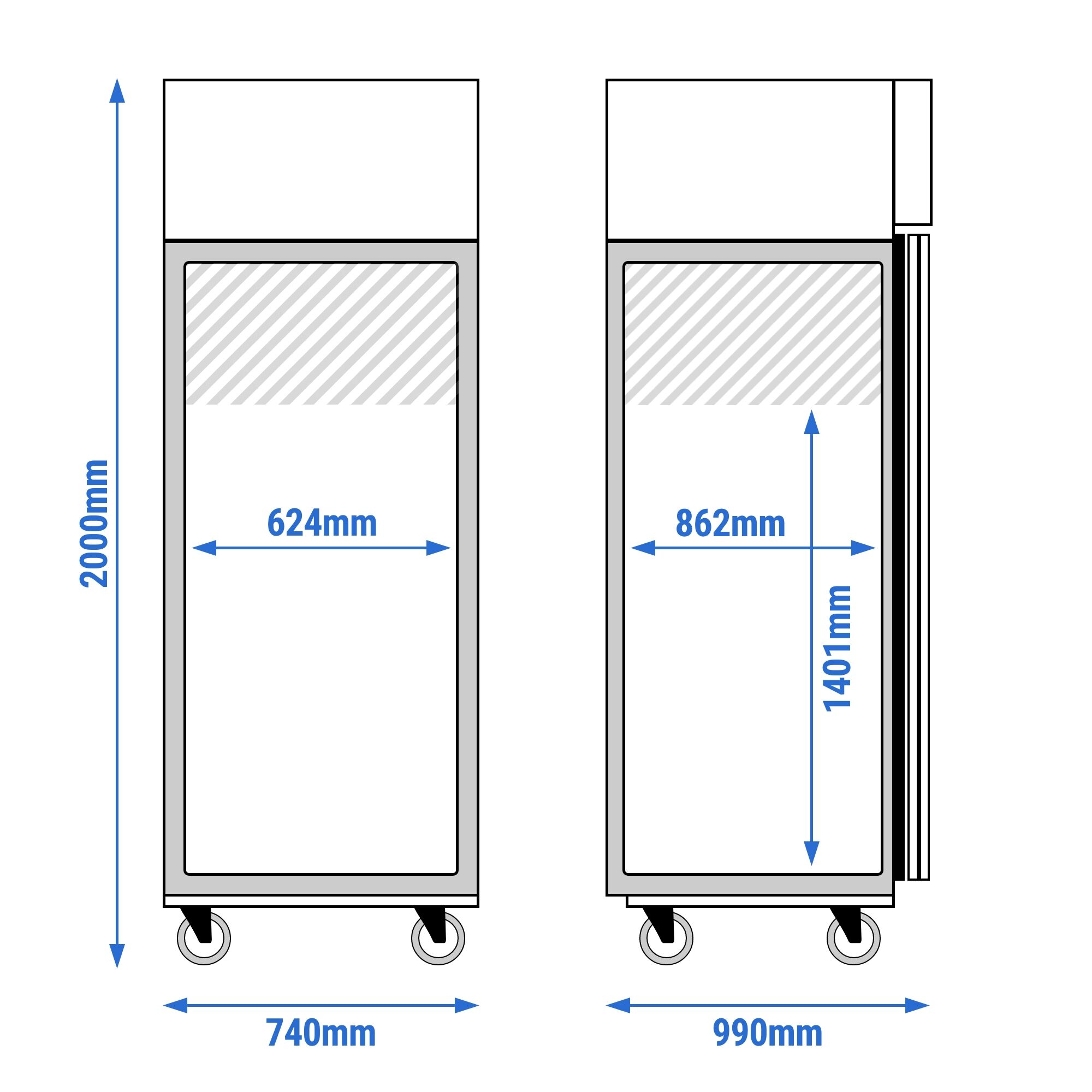 Congélateur de boulangerie inox ECO – EN 600x800 – 600 litres – avec 1 porte, rails et grilles