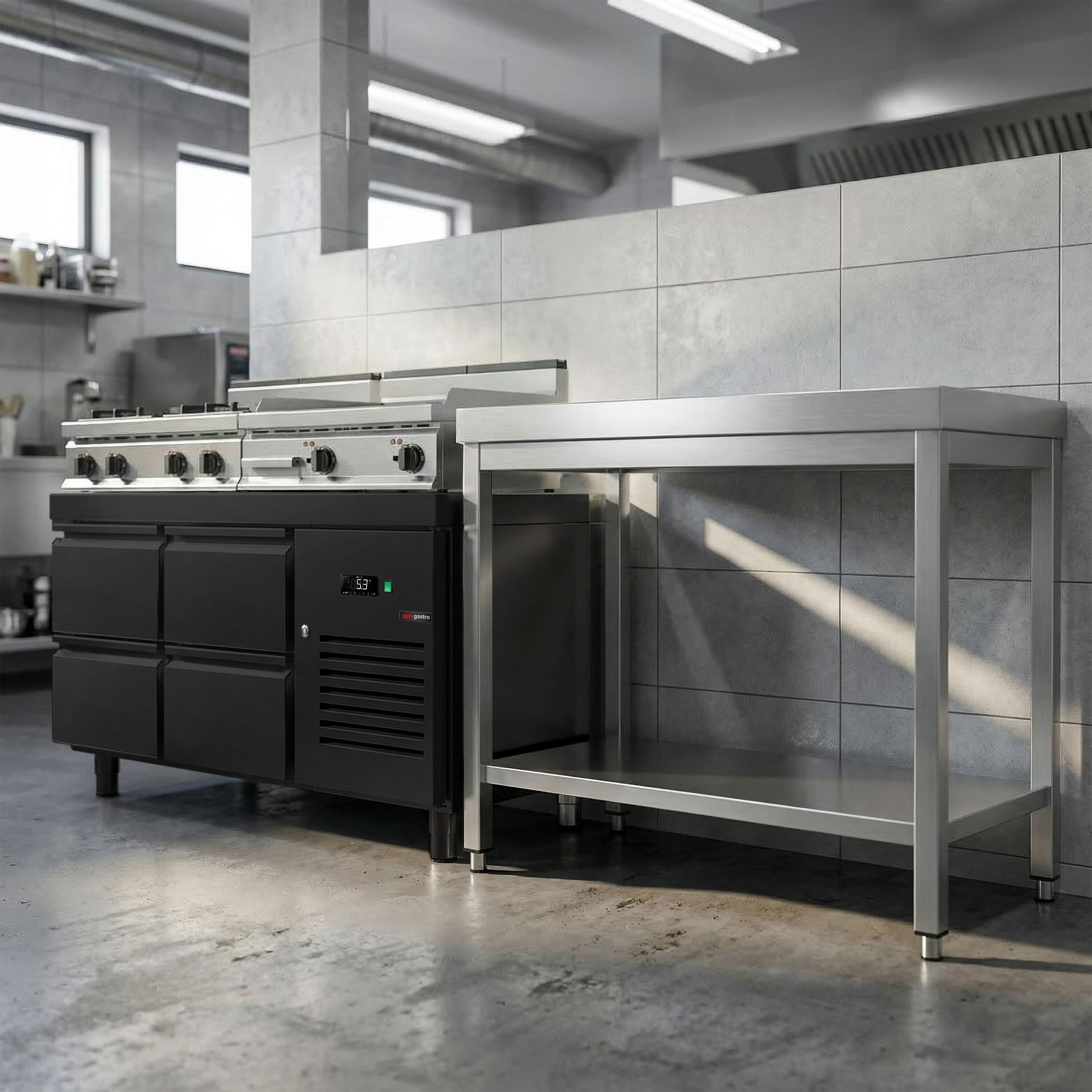 Meuble bas réfrigéré - 1600mm - 191 litres - 4x GN 1/1 tiroirs - noir mat