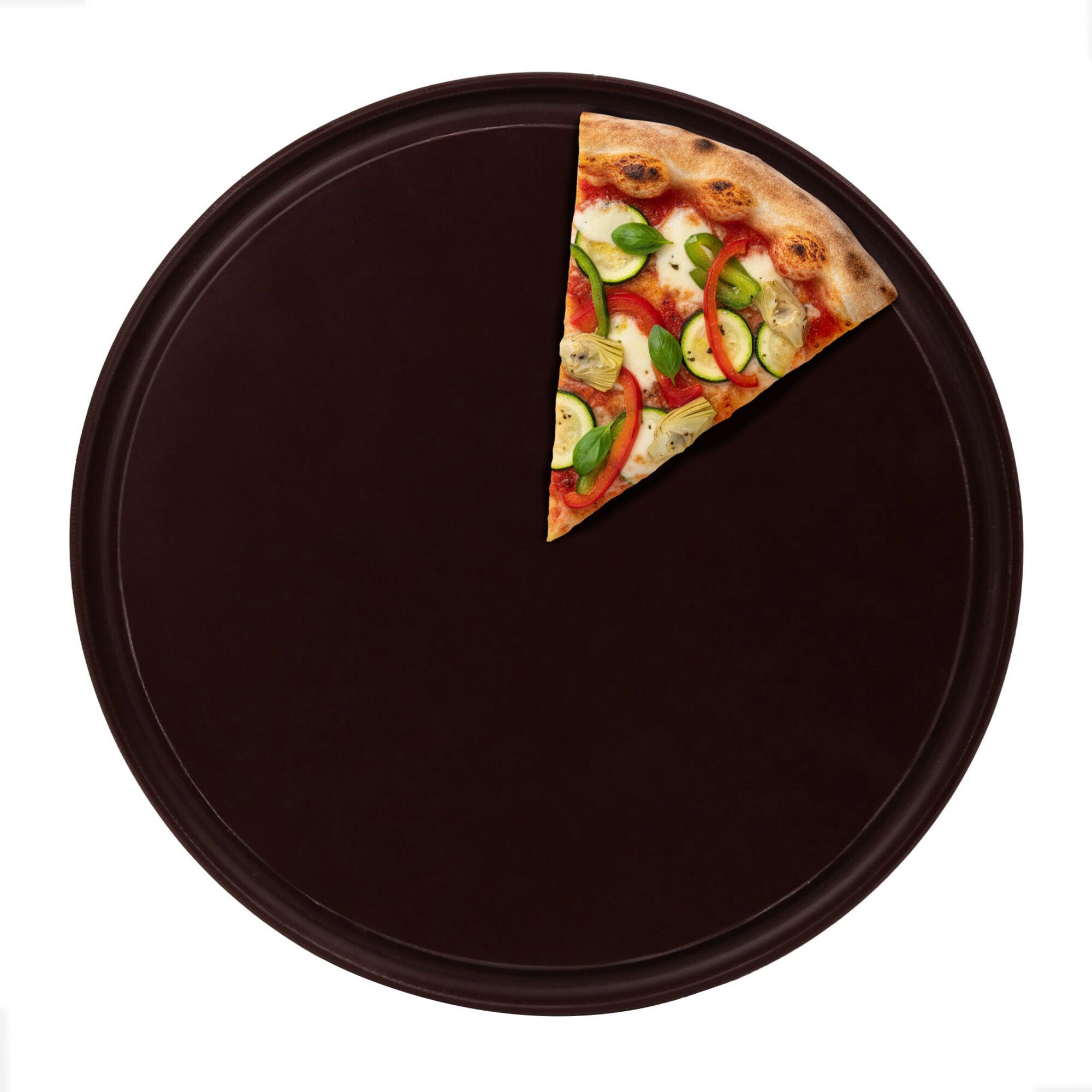 (12 Pièces) Assiette à Pizza - Polyéthylène - Ø 380 mm - Avec Rainure à Jus - Marron