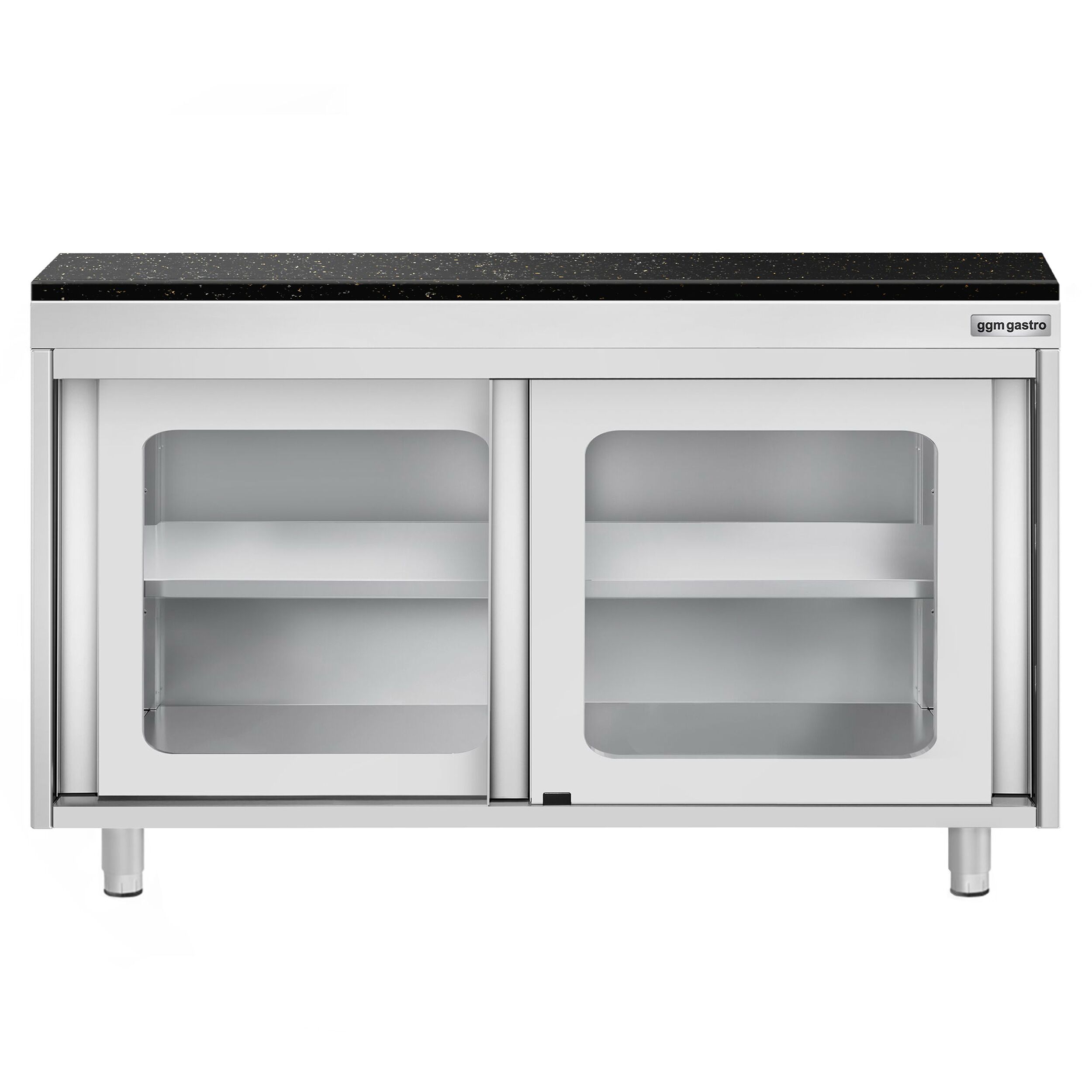 Edelstahl Arbeitsschrank PREMIUM - 1200x700mm - mit Glasschiebetür - inkl. Granitarbeitsplatte