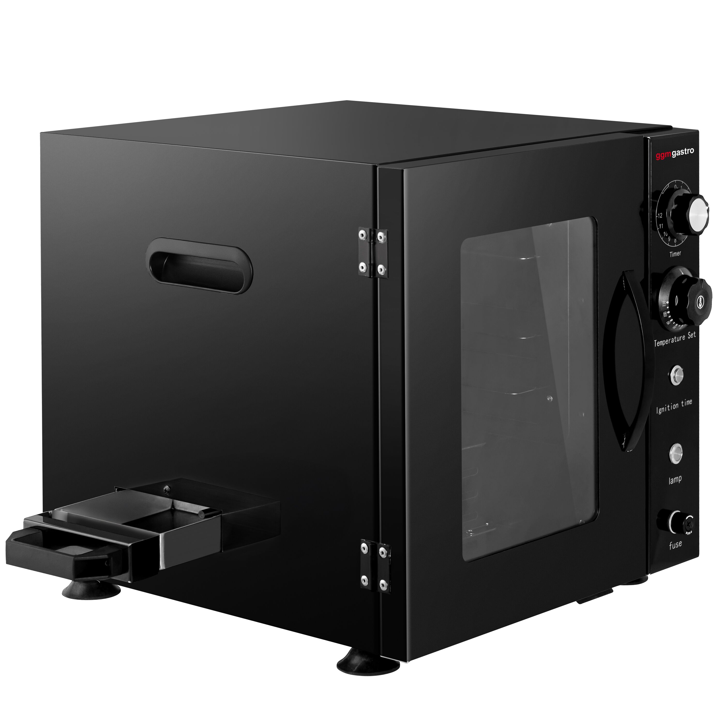 Compact Fumoir électrique professionnel - Commande mécanique - avec 2 étages et porte vitrée - 433x472mm - Noir