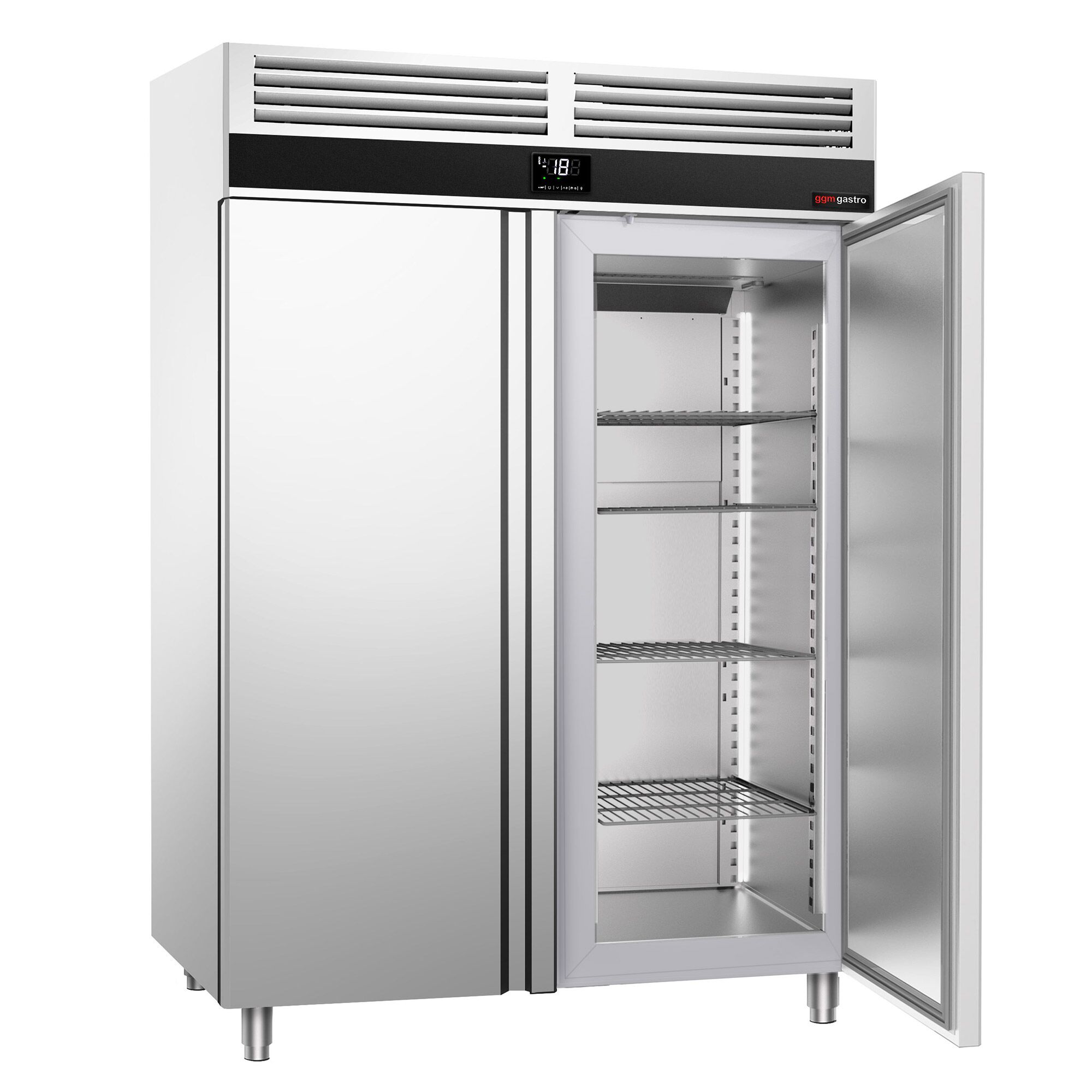 Armoire réfrigérée négative en acier inoxydable PREMIUM - GN 2/1 - 1400 L - avec 2 portes vitrées & Glissières GN & 6 grilles GN 2/1
