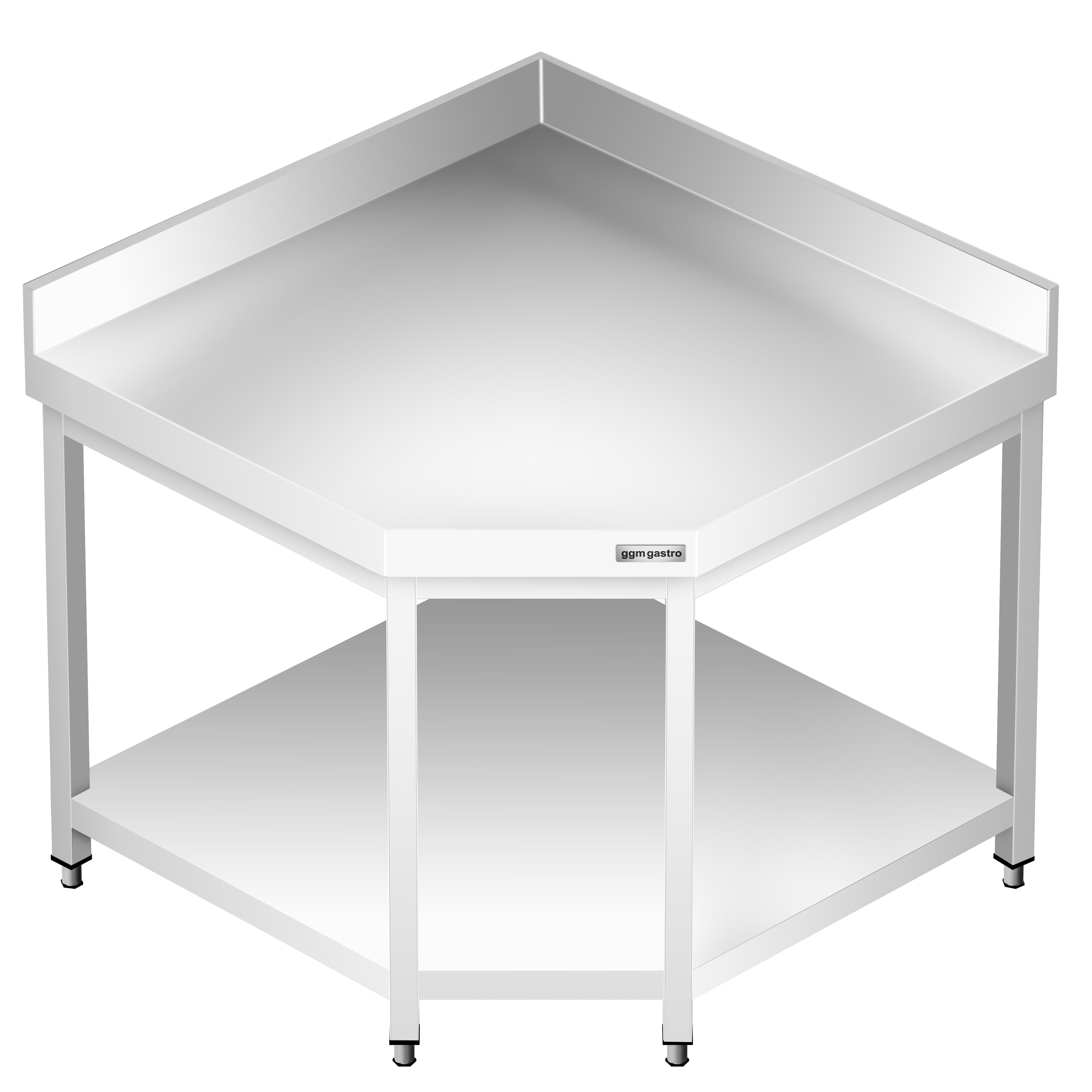 Table de travail en inox d’angle PREMIUM - 1000x700mm - avec étagère basse + dosseret arrière