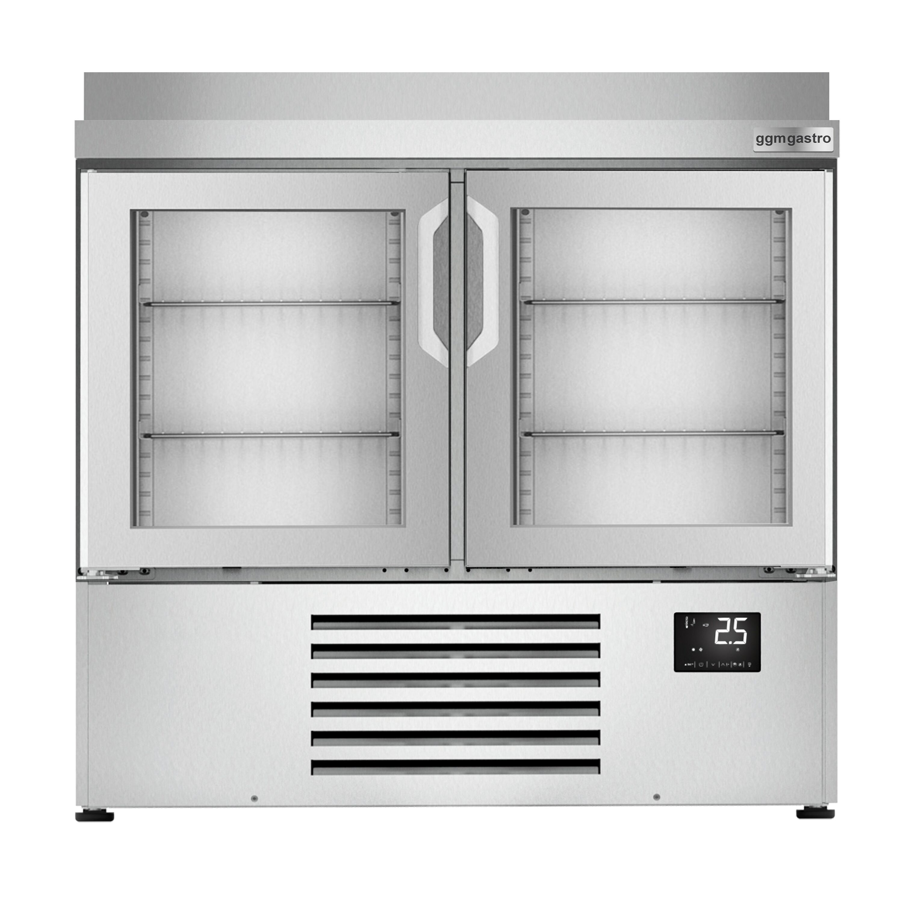 Commercial Counter Fridge PREMIUM PLUS - 978x700mm - glass doors - with upstand - capacity 230 litres