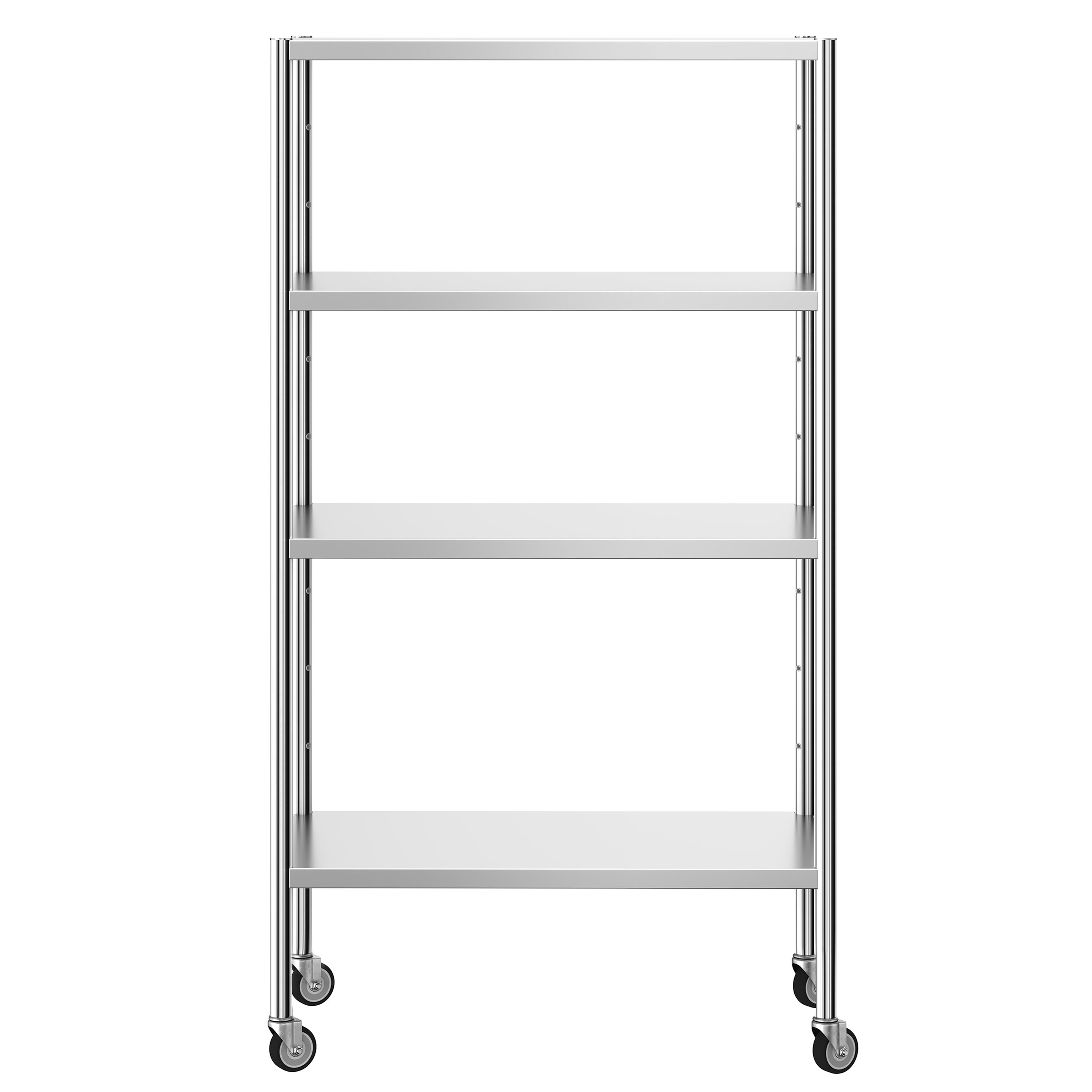 Étagère en inox PREMIUM - 1000 x 500 mm - avec 4 étagères (réglables) - incl. 4 roulettes