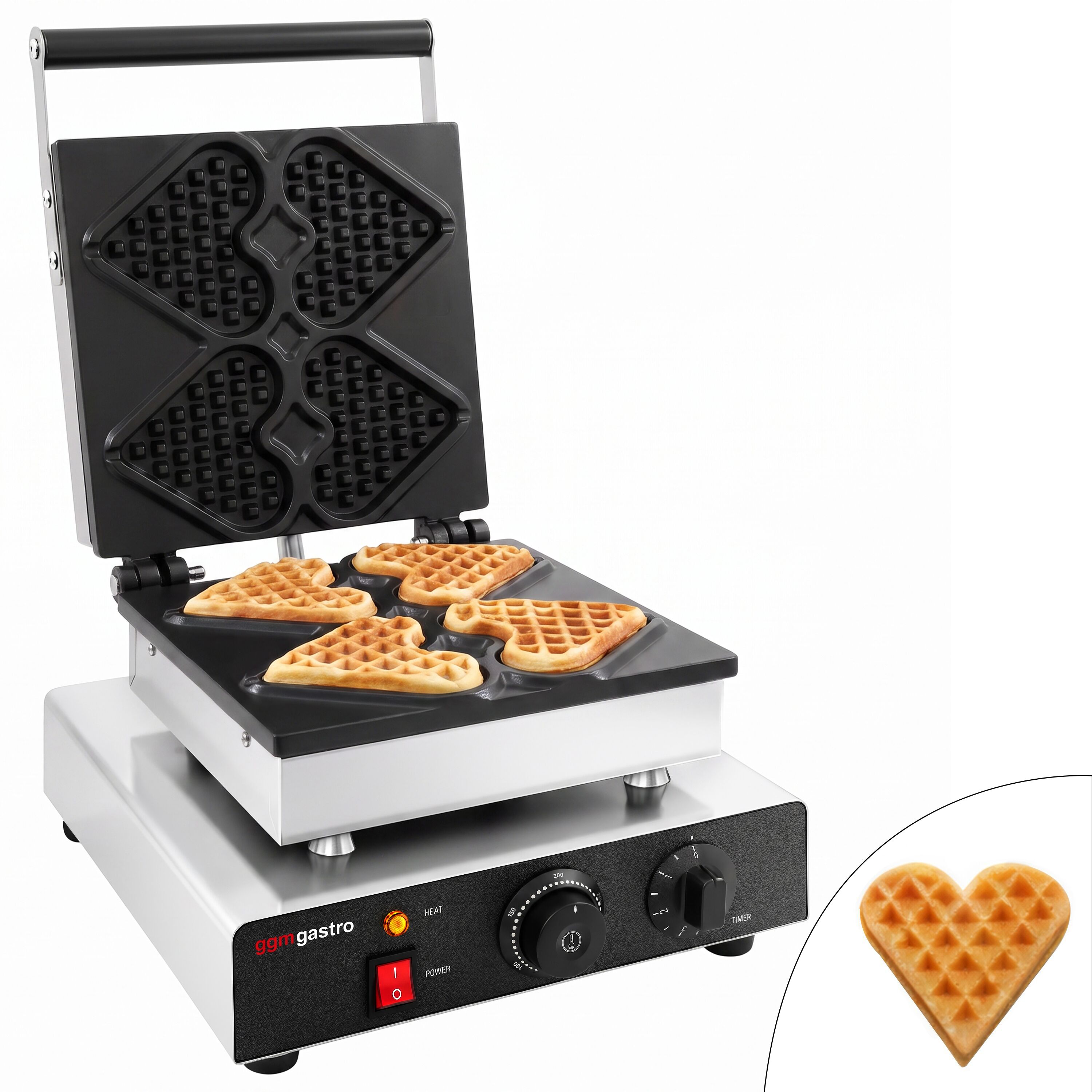 Waffle iron - Single - Manual - 1,75 kW - Shape: Mini heart - Teflon-coated baking plates