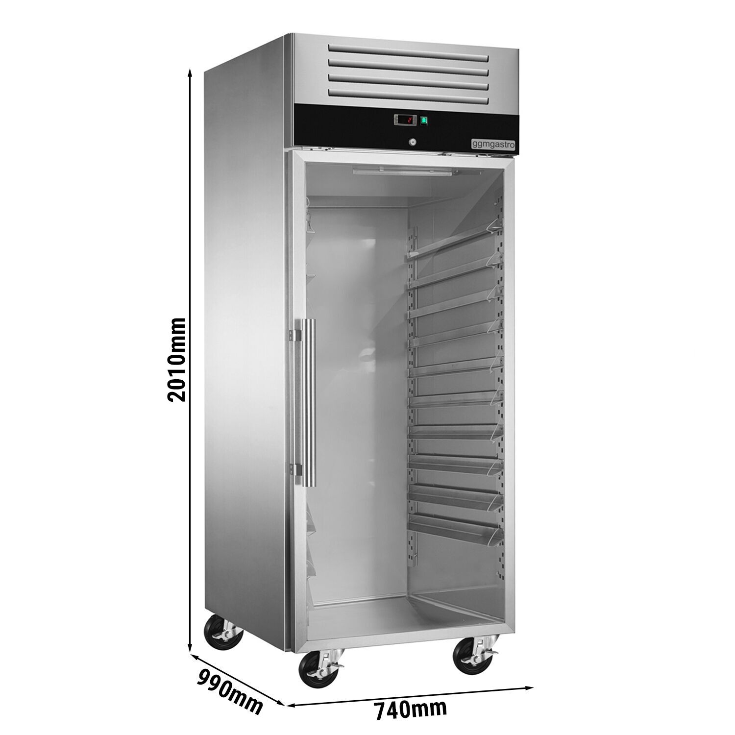 Armoire pâtissière positive Inox AISI 304 PREMIUM - EN 600 x 800 - 737 L - avec 1 porte vitrée & Glissières - Noire - Roulettes