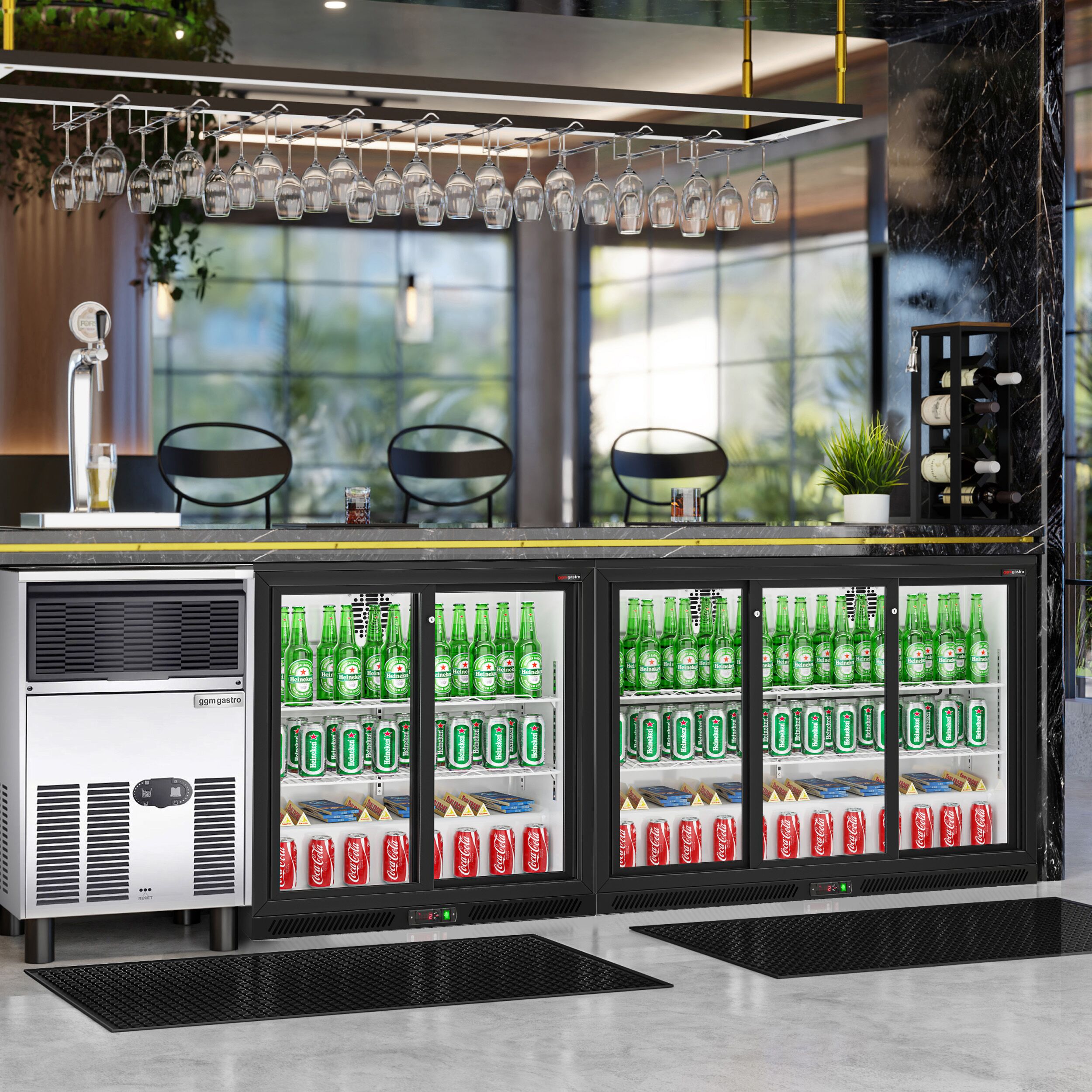 Réfrigérateur de bar – 1350 mm – 320 litres – avec 3 portes coulissantes en verre – Noir