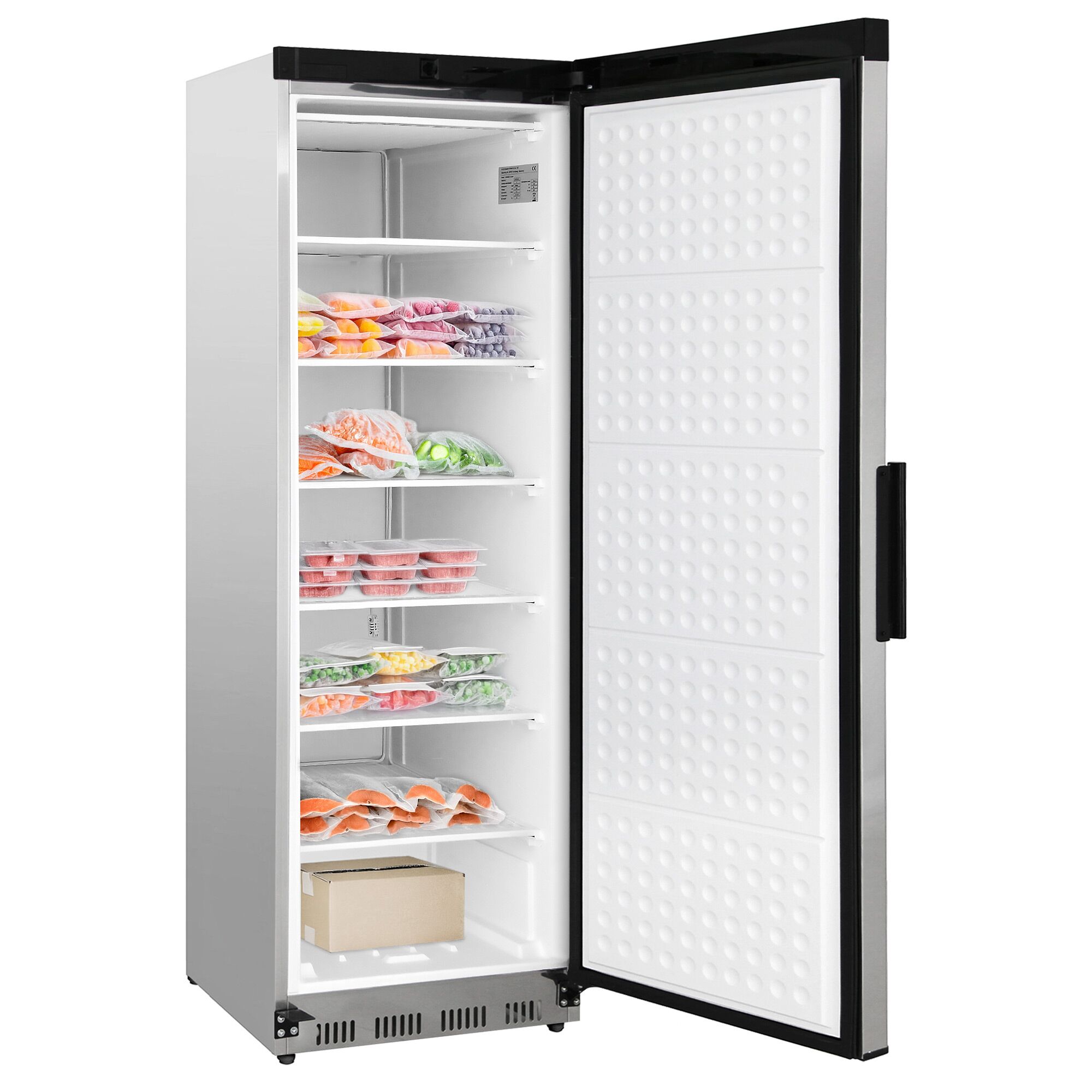 Congélateur de stockage inox PREMIUM – 400 litres – avec 1 porte – intérieur de la porte en plastique