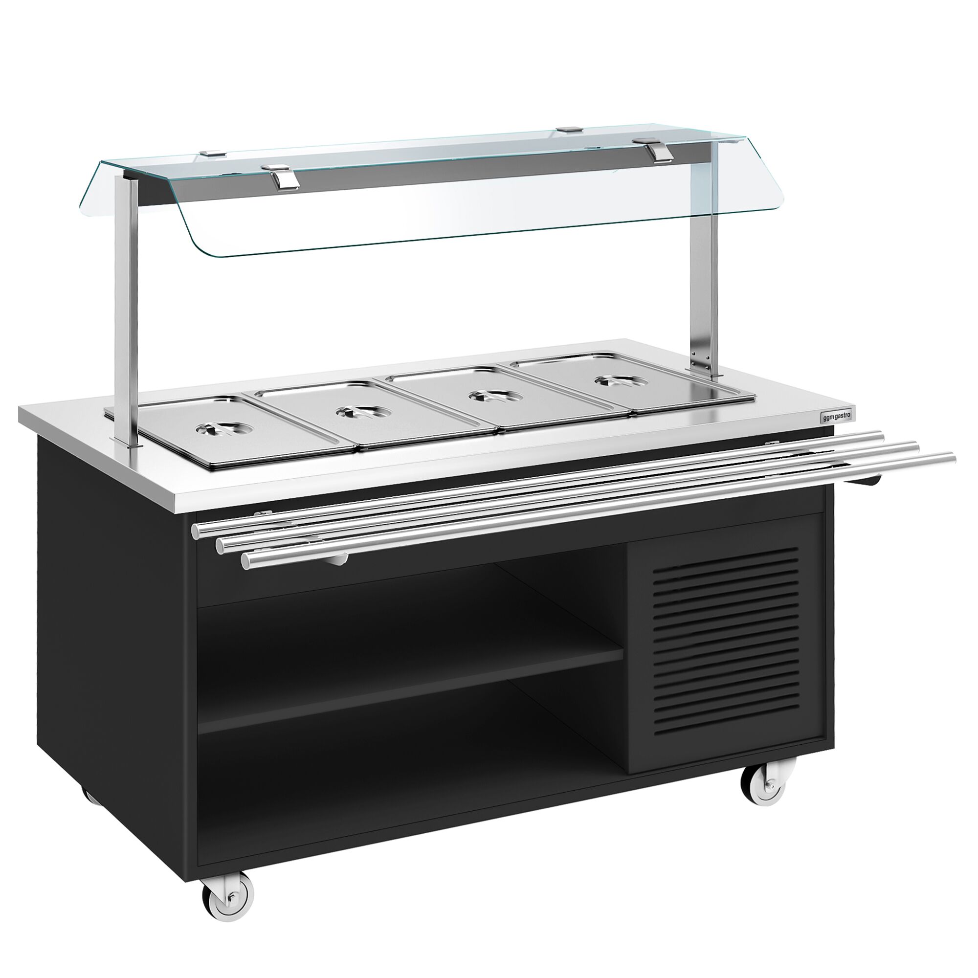 Buffet réfrigéré DANZIG - 1600mm - 4 bacs GN 1/1 - avec Glissière pour plateaux - Noir