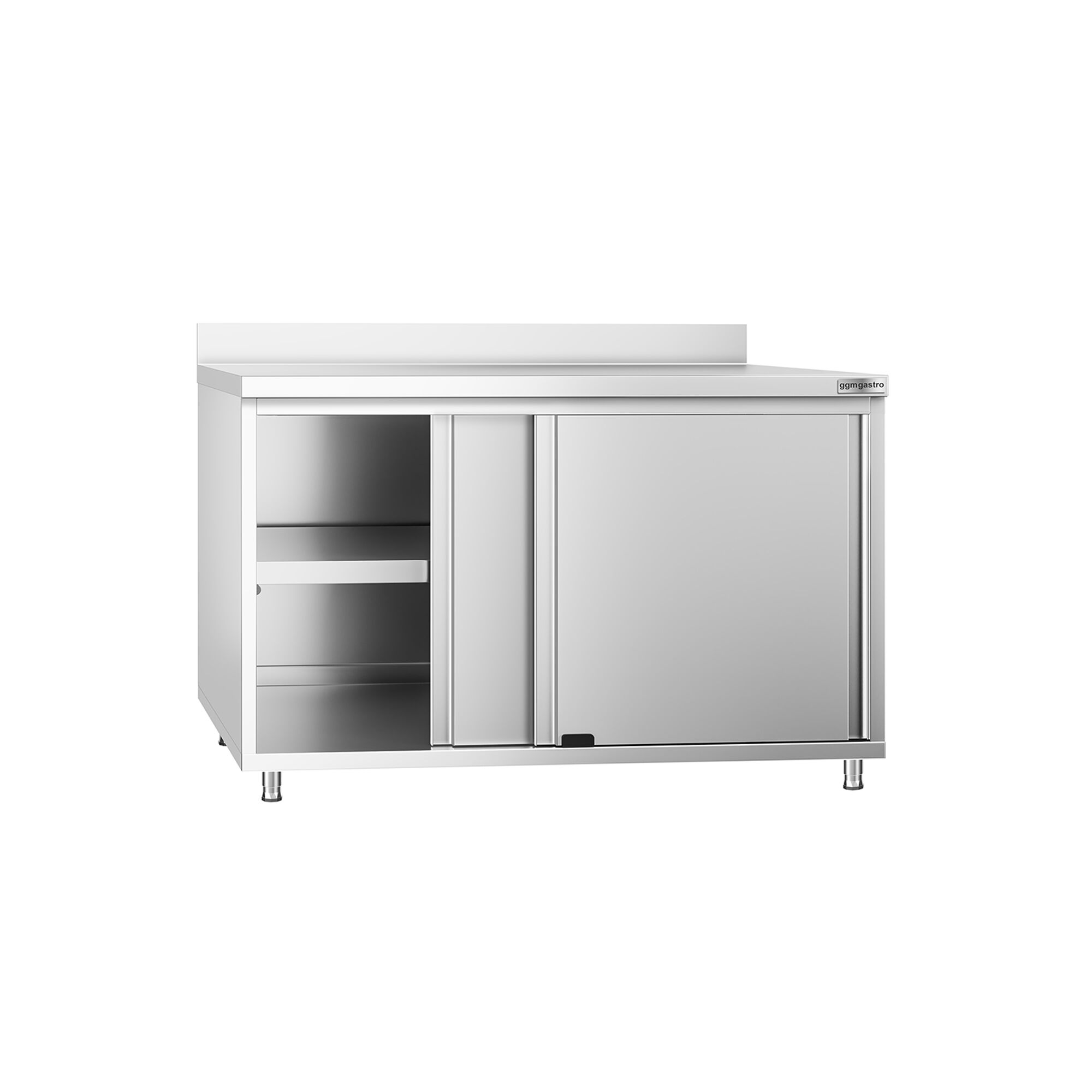 Table armoire en acier inoxydable PREMIUM - 1200x600mm - avec portes coulissantes - avec dosseret