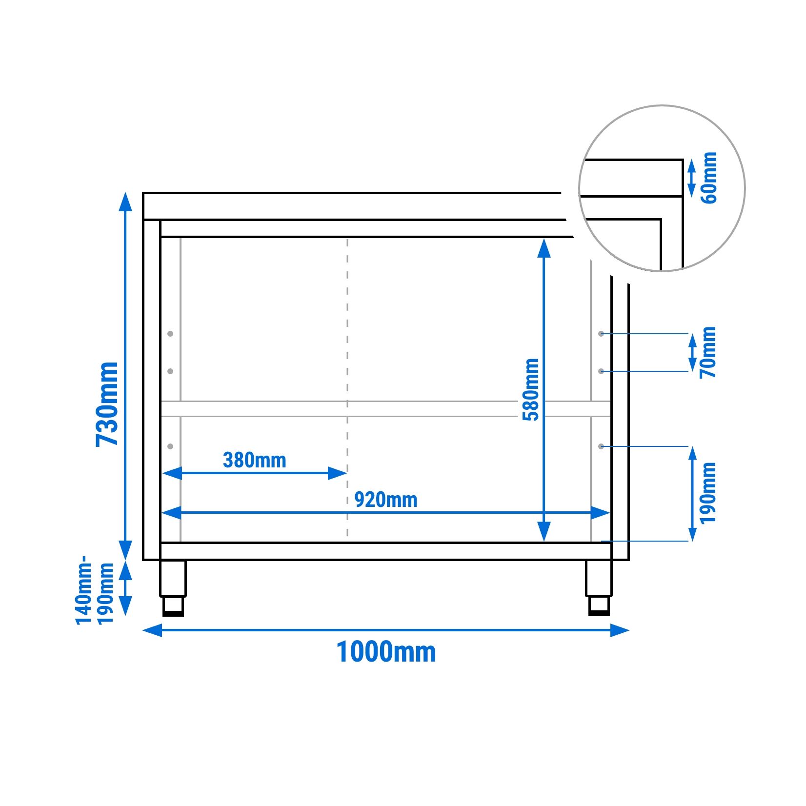 Table armoire en acier inoxydable Flex ECO - 1000x600mm - avec portes coulissantes