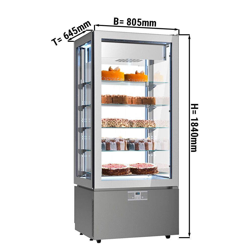 4-Sided Glass Display Freezer - 457L - 805mm - Double glazing - square - with 5 glass shelves - 4 glass doors