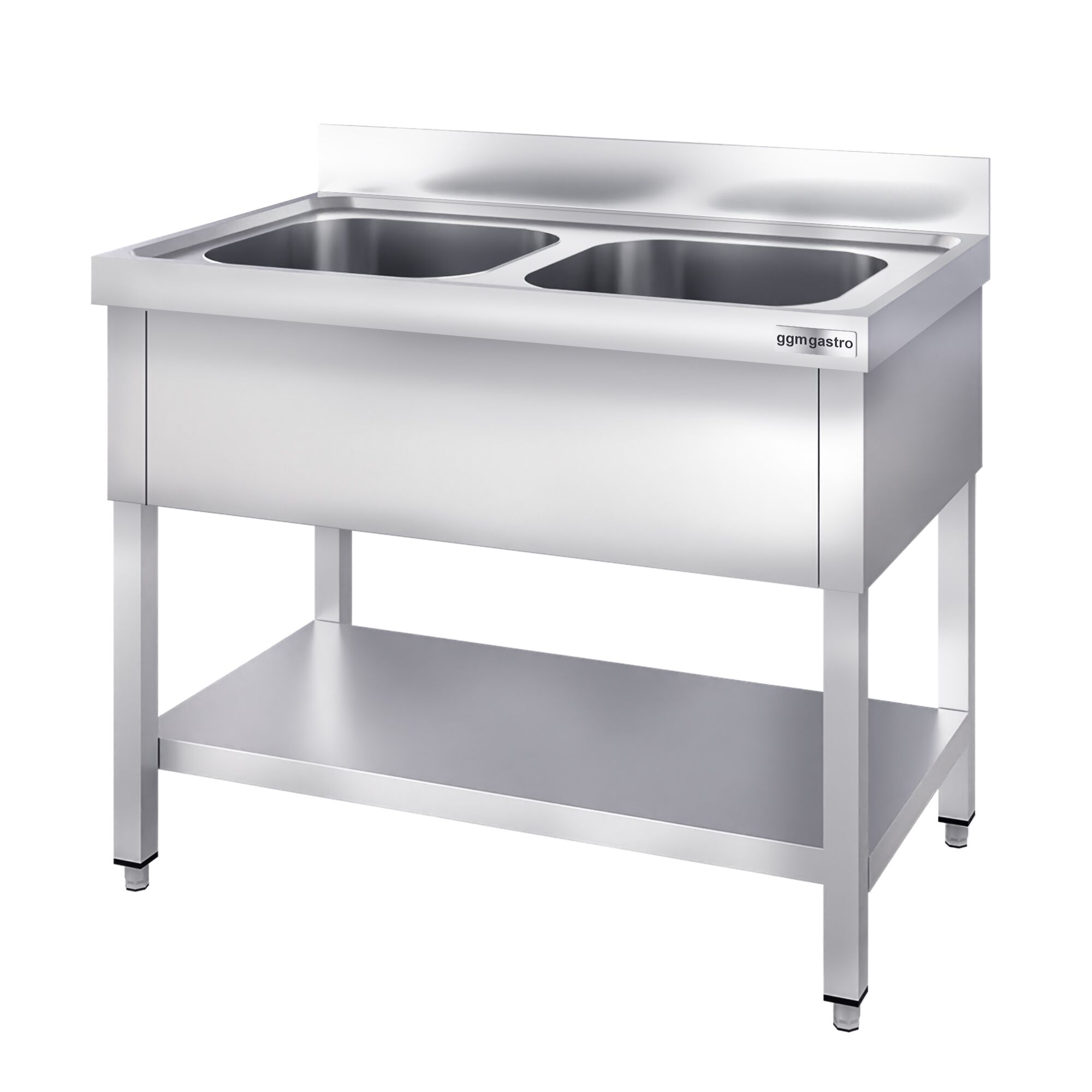 Table évier inox PREMIUM - 1000x600mm - avec fond & 2 bacs au centre