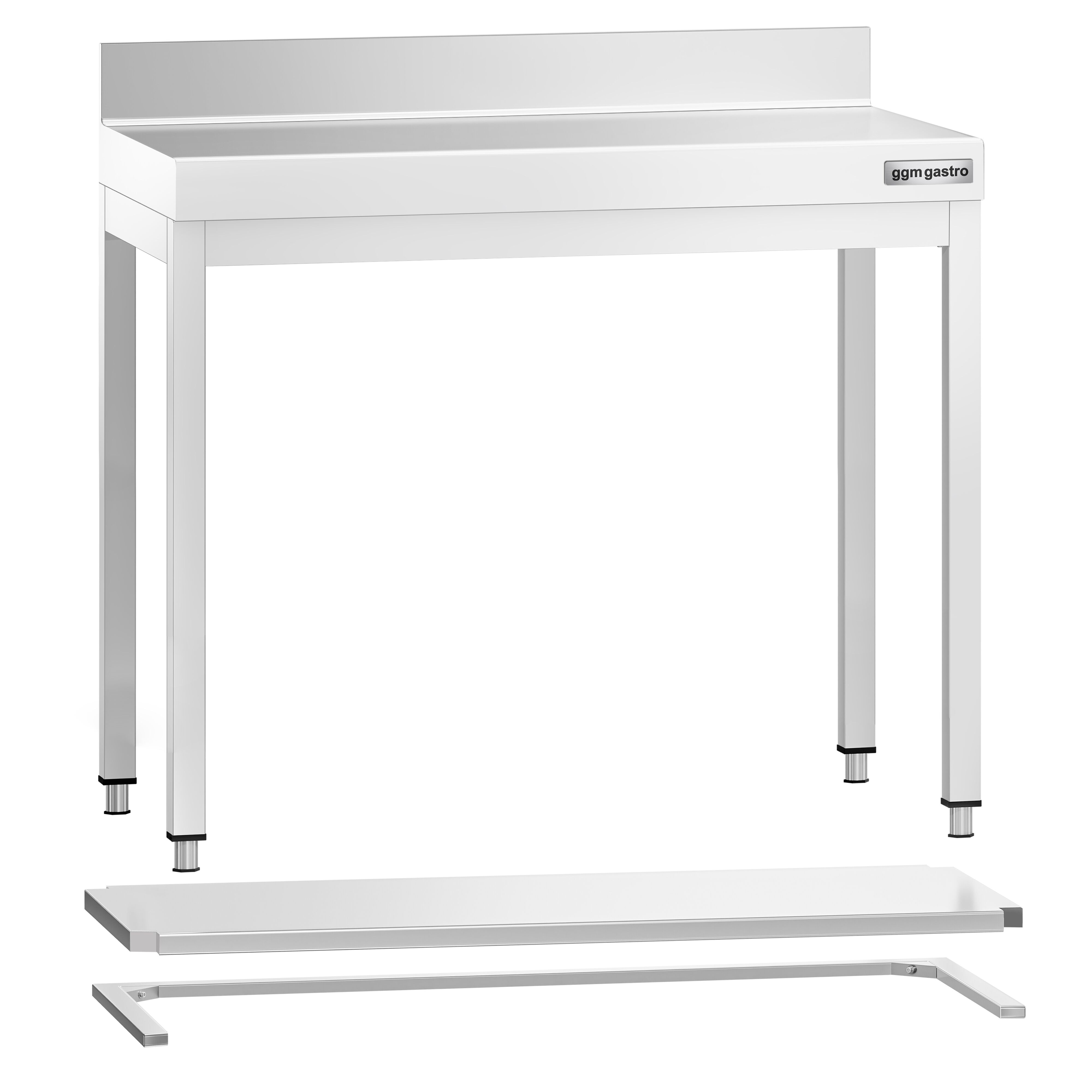 Table de travail inox PREMIUM - 800 x 700 mm - avec tablette inférieure, Dosseret & Renforts