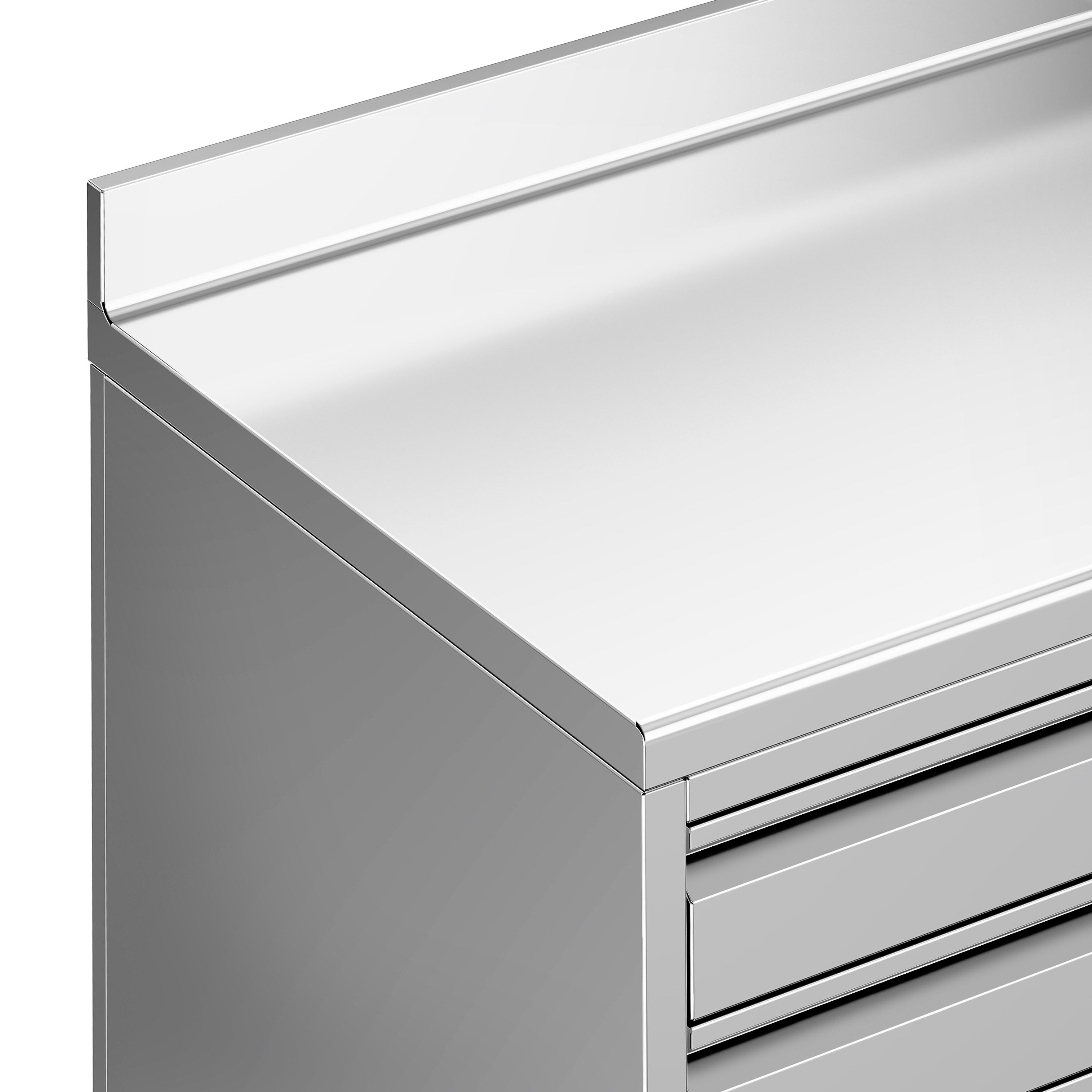 Table armoire en acier inoxydable - 800x600mm - avec portes battantes et 2 tiroirs - avec dosseret - pour cafetière à filtre