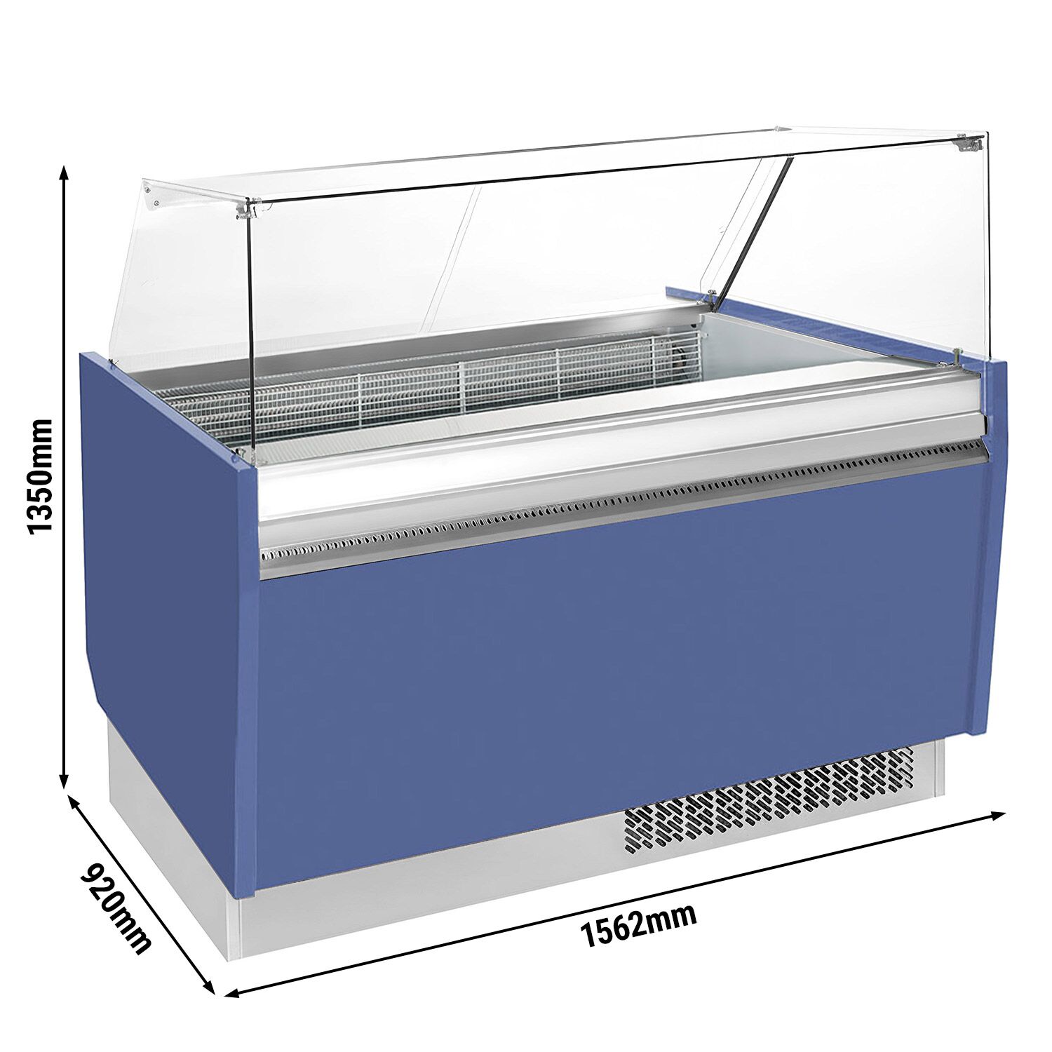 Vitrine à glace LIAM – 1560 mm – refroidissement statique – pour 13+13 bacs à glace de 5 litres – Bleu