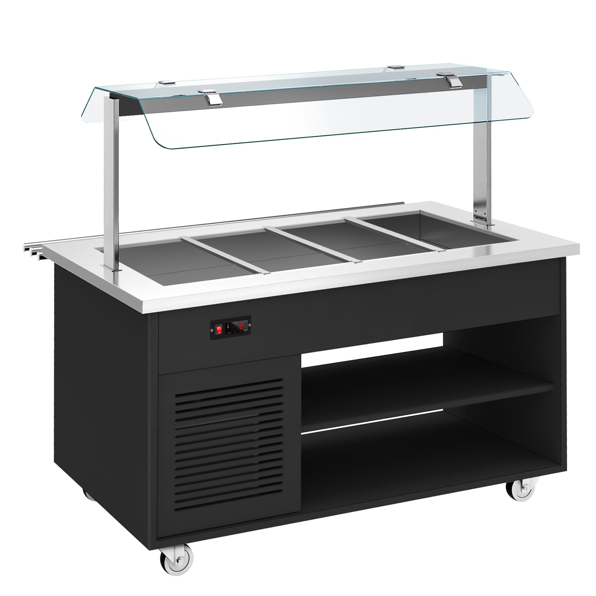 Buffet réfrigéré DANZIG - 1600mm - 4 bacs GN 1/1 - avec Glissière pour plateaux - Noir